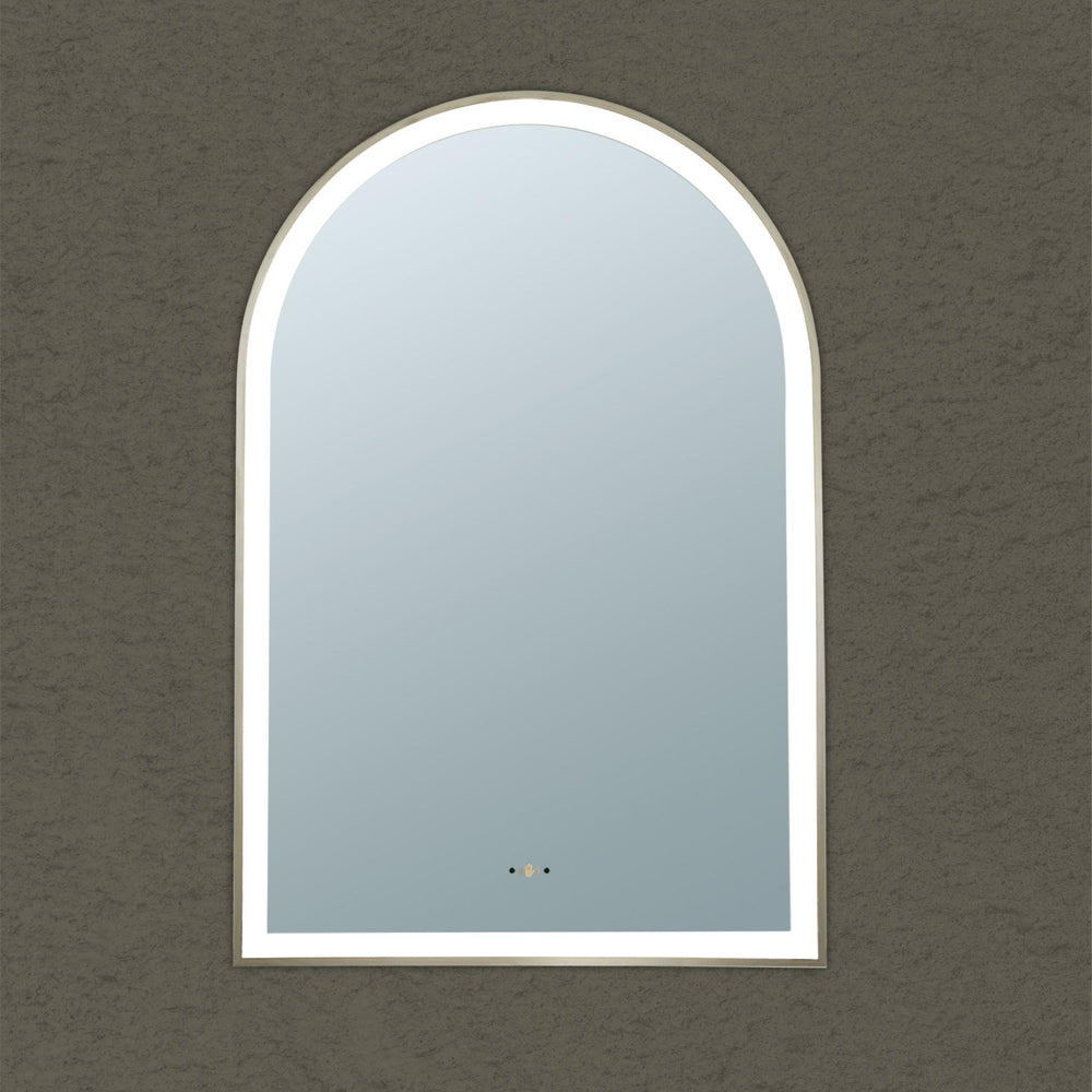 LUKKA ARCO ARCHED FRAMED LED MIRROR BRUSHED NICKEL 600X900MM