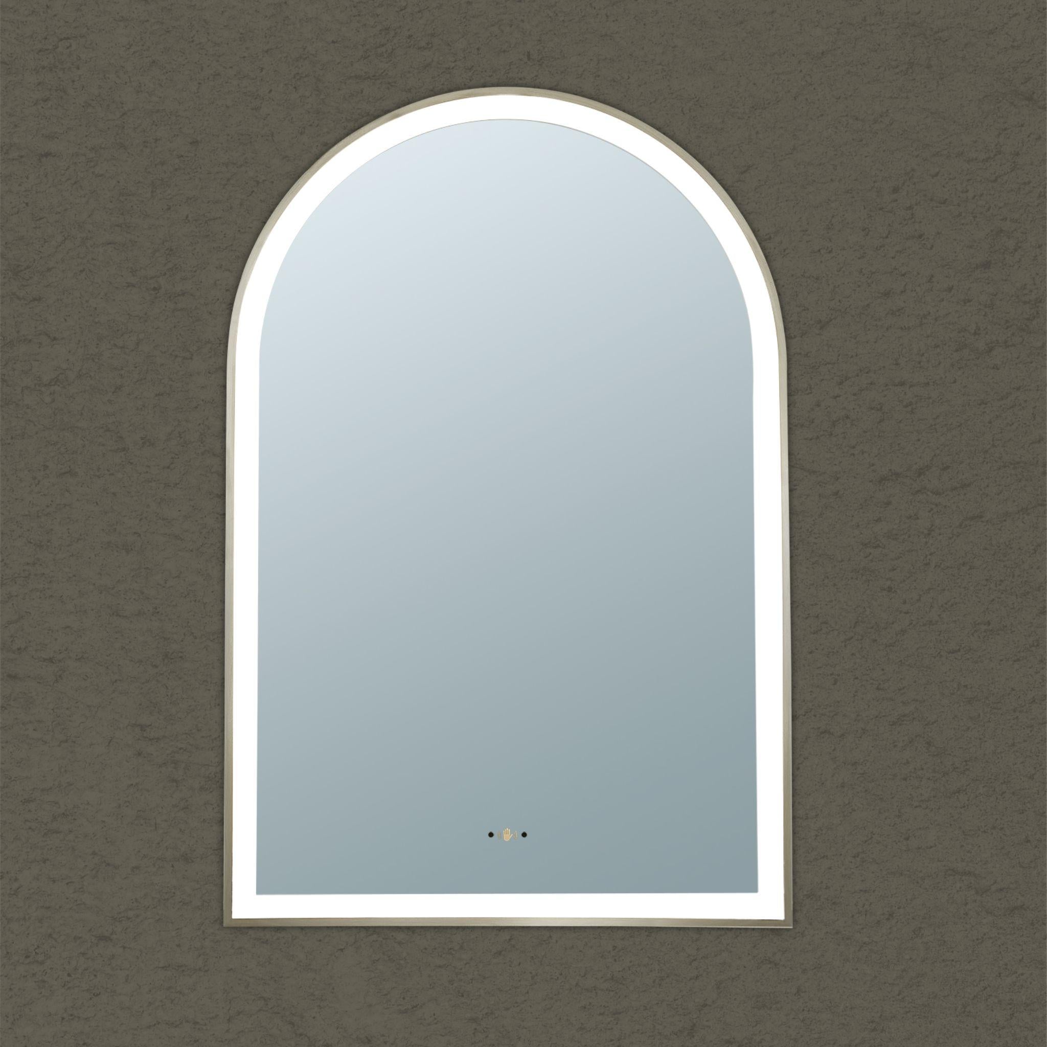 LUKKA ARCO ARCHED FRAMED LED MIRROR BRUSHED NICKEL 600X900MM
