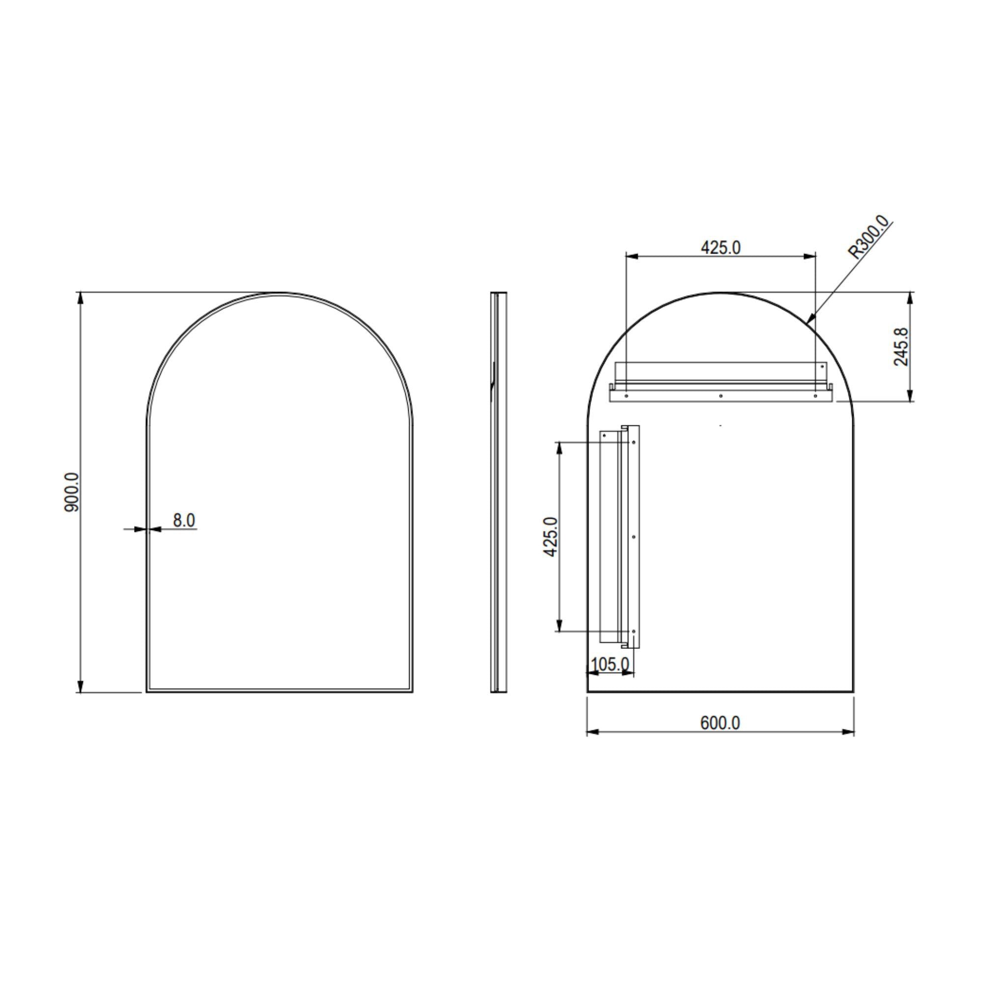 LUKKA ARCO ARCHED FRAMED LED MIRROR GUN METAL 600X900MM