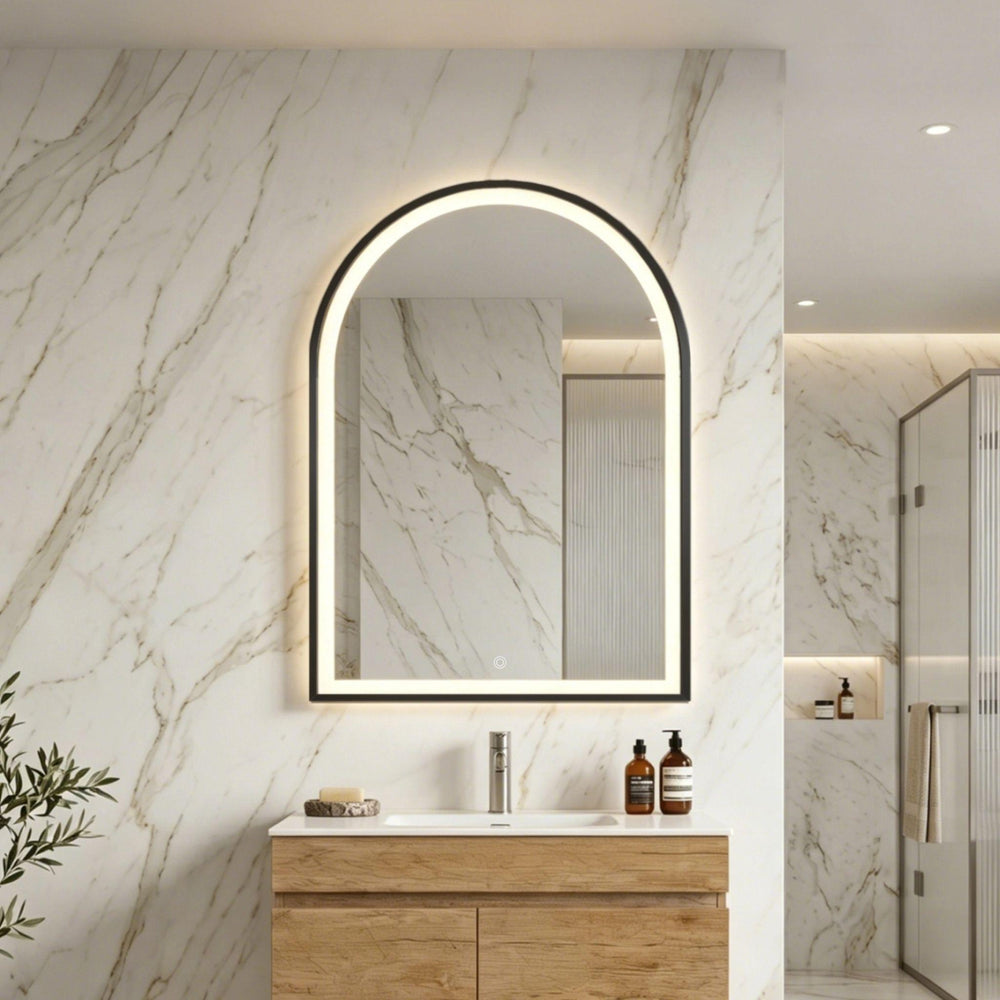 LUKKA ARCO ARCHED FRAMED LED MIRROR MATTE BLACK 600X900MM