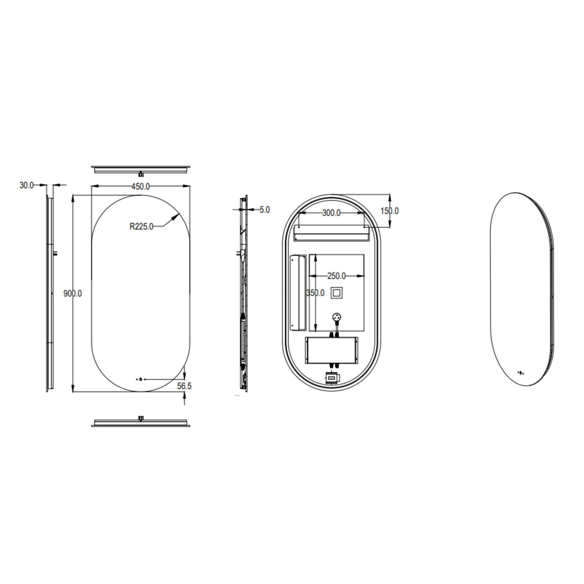 LUKKA ELLIPS OVAL FRAMELESS PENCIL EDGE BACK-LIT LED MIRROR 450X900MM