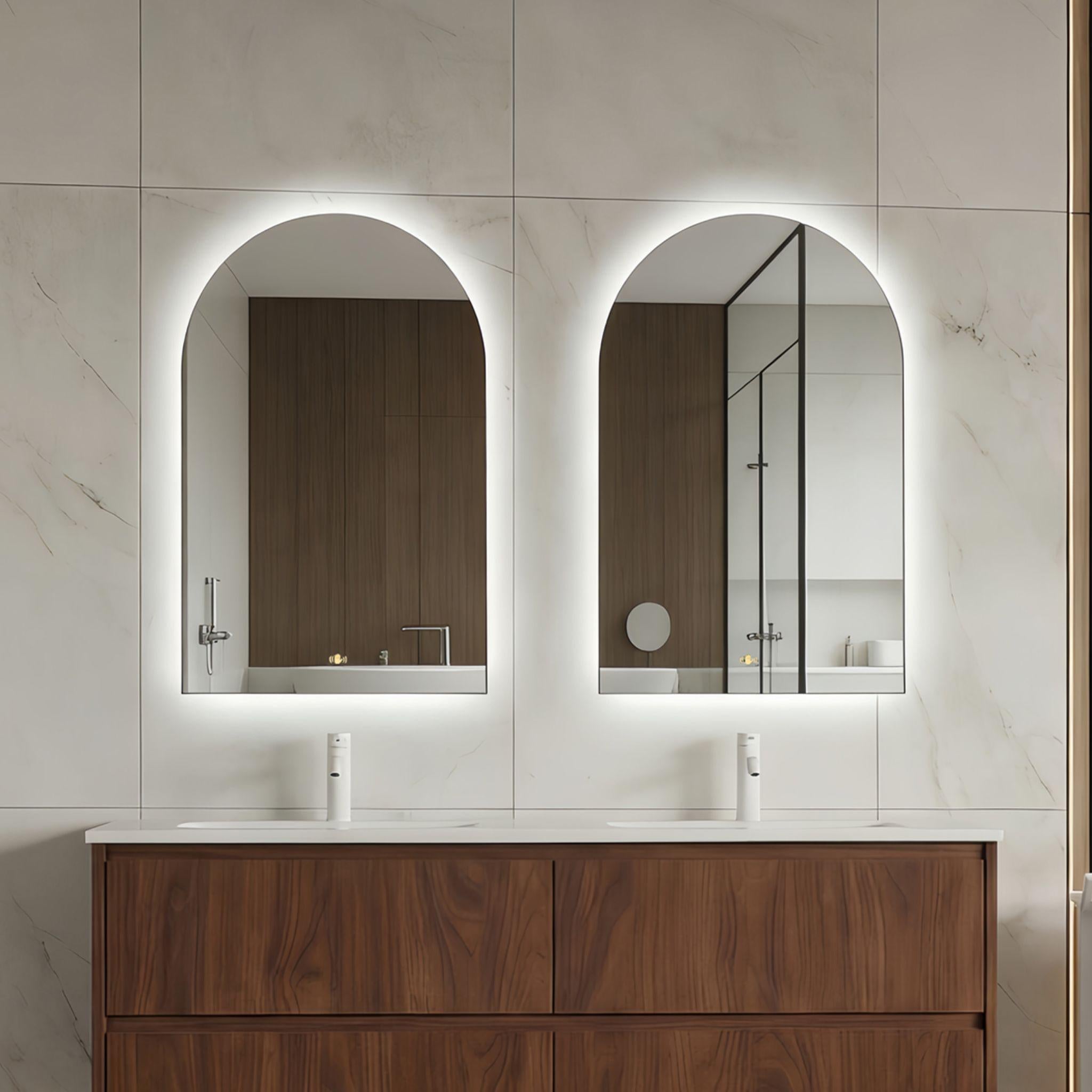 LUKKA ARCO ARCHED FRAMELESS PENCIL EDGE BACK-LIT LED MIRROR 600X900MM