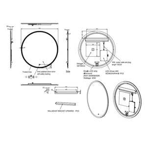 LUKKA ORBIS ROUND FRAMELESS PENCIL EDGE BACK-LIT LED MIRROR 800X800MM