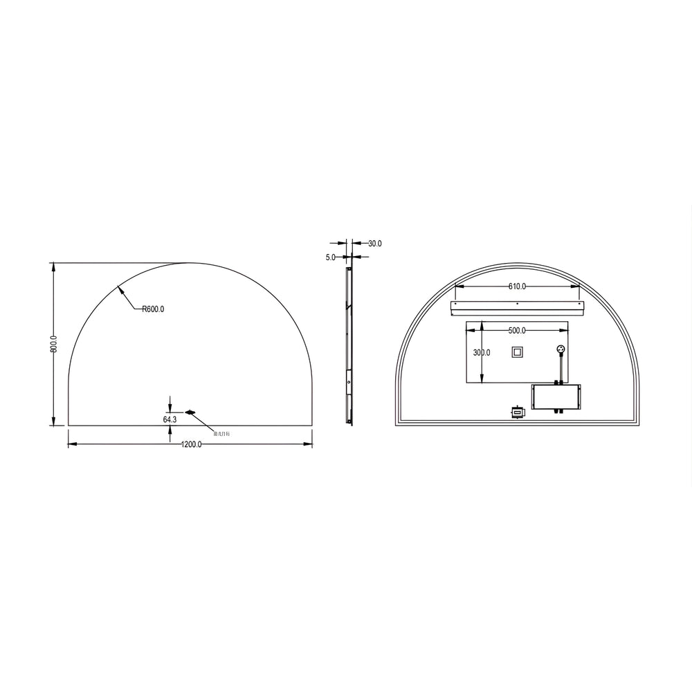 LUKKA ARCO ARCHED FRAMED BACK-LIT LED MIRROR 1200X800MM
