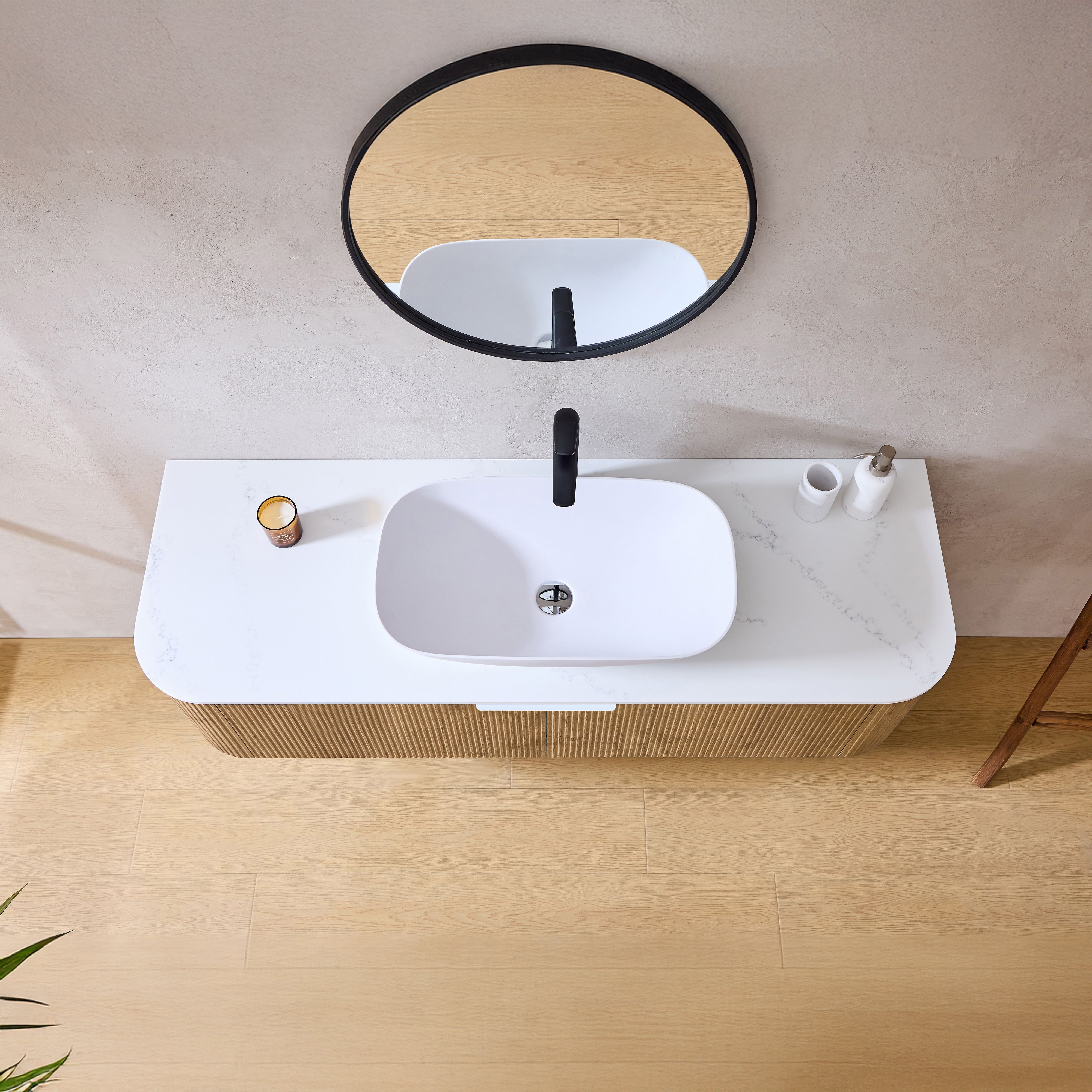 LUKKA AGENA PRIME OAK FLUTED 1200MM CURVE SINGLE BOWL WALL HUNG VANITY