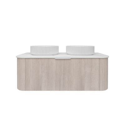 LUKKA AGENA COSTAL OAK FLUTED 1200MM CURVE DOUBLE BOWL WALL HUNG VANITY