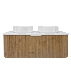 LUKKA AGENA PRIME OAK FLUTED 1200MM CURVE DOUBLE BOWL WALL HUNG VANITY