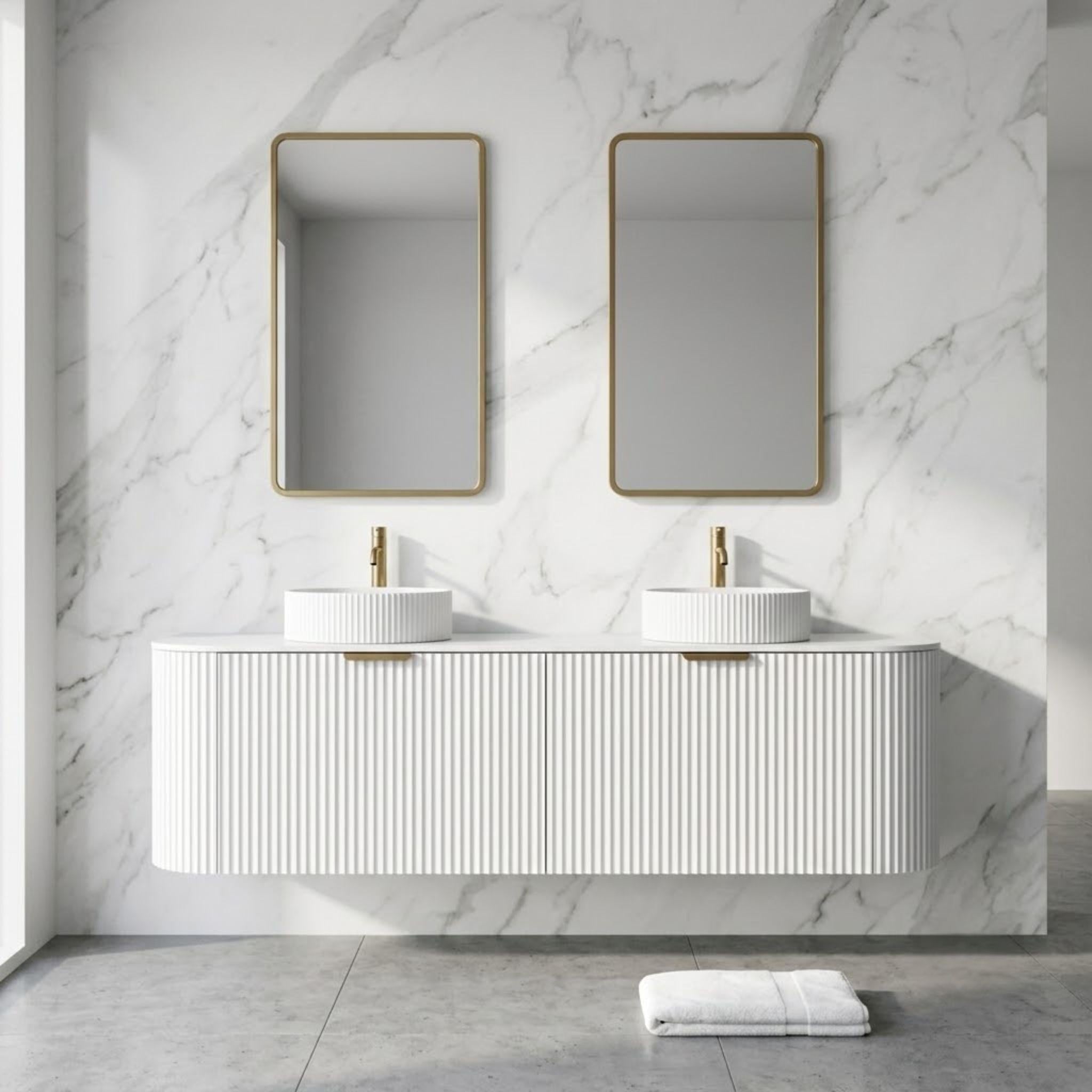 LUKKA AGENA MODERN MATTE WHITE 1500MM DOUBLE BOWL WALL HUNG VANITY