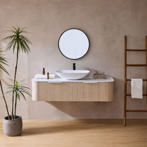 LUKKA AGENA COSTAL OAK FLUTED 1500MM CURVE SINGLE BOWL WALL HUNG VANITY
