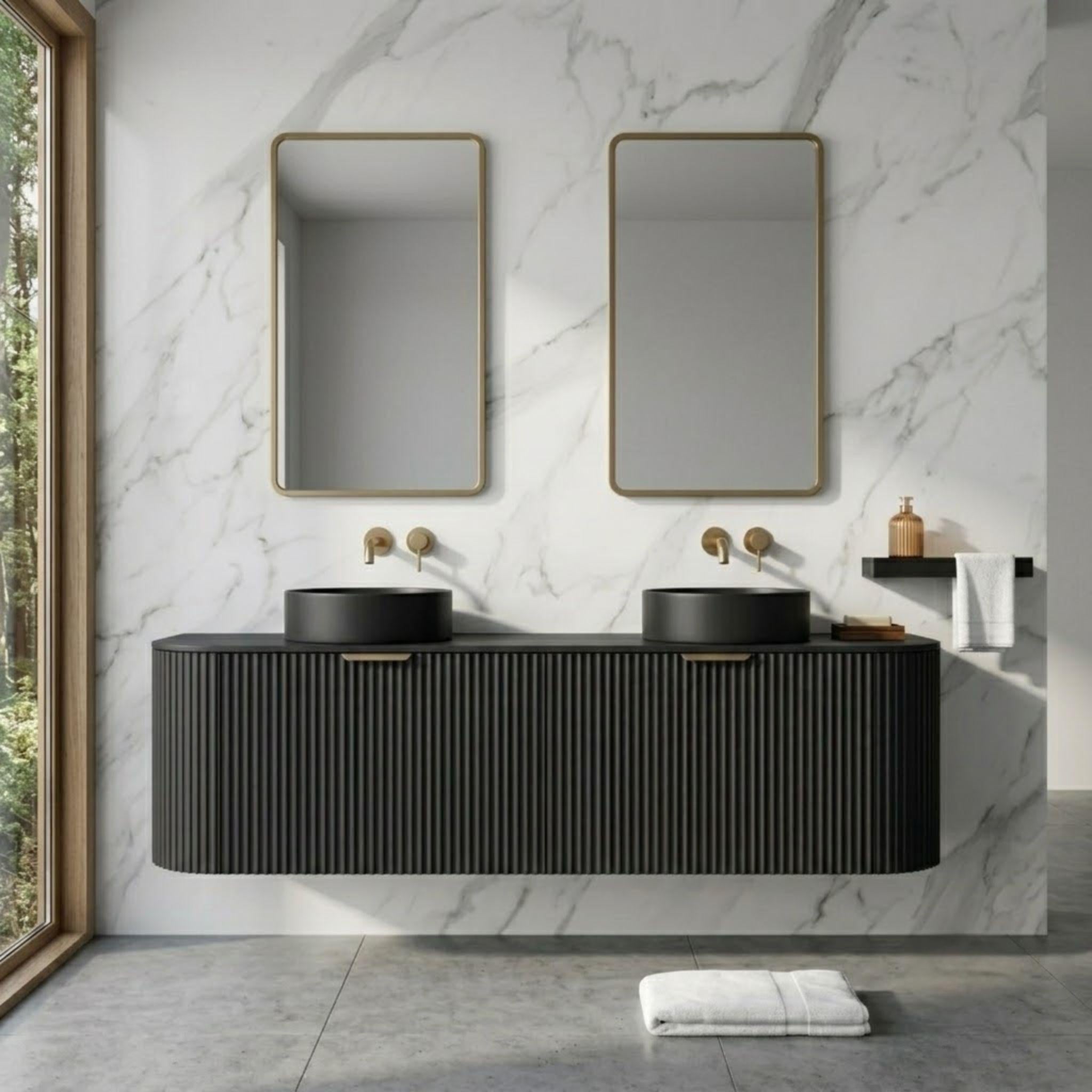 LUKKA AGENA MODERN MATTE BLACK 1500MM DOUBLE BOWL WALL HUNG VANITY