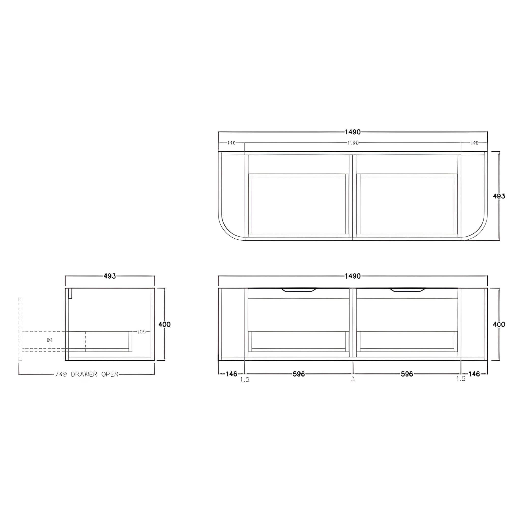 LUKKA AGENA COSTAL OAK FLUTED 1500MM CURVE SINGLE BOWL WALL HUNG VANITY