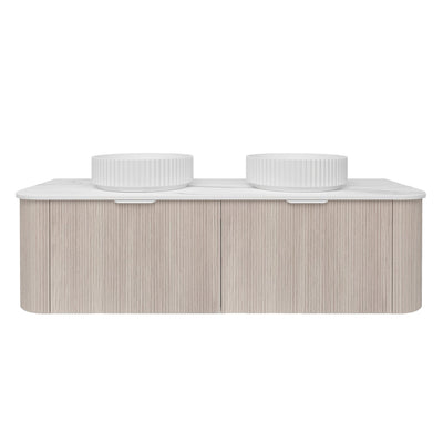 LUKKA AGENA COSTAL OAK FLUTED 1500MM CURVE DOUBLE BOWL WALL HUNG VANITY