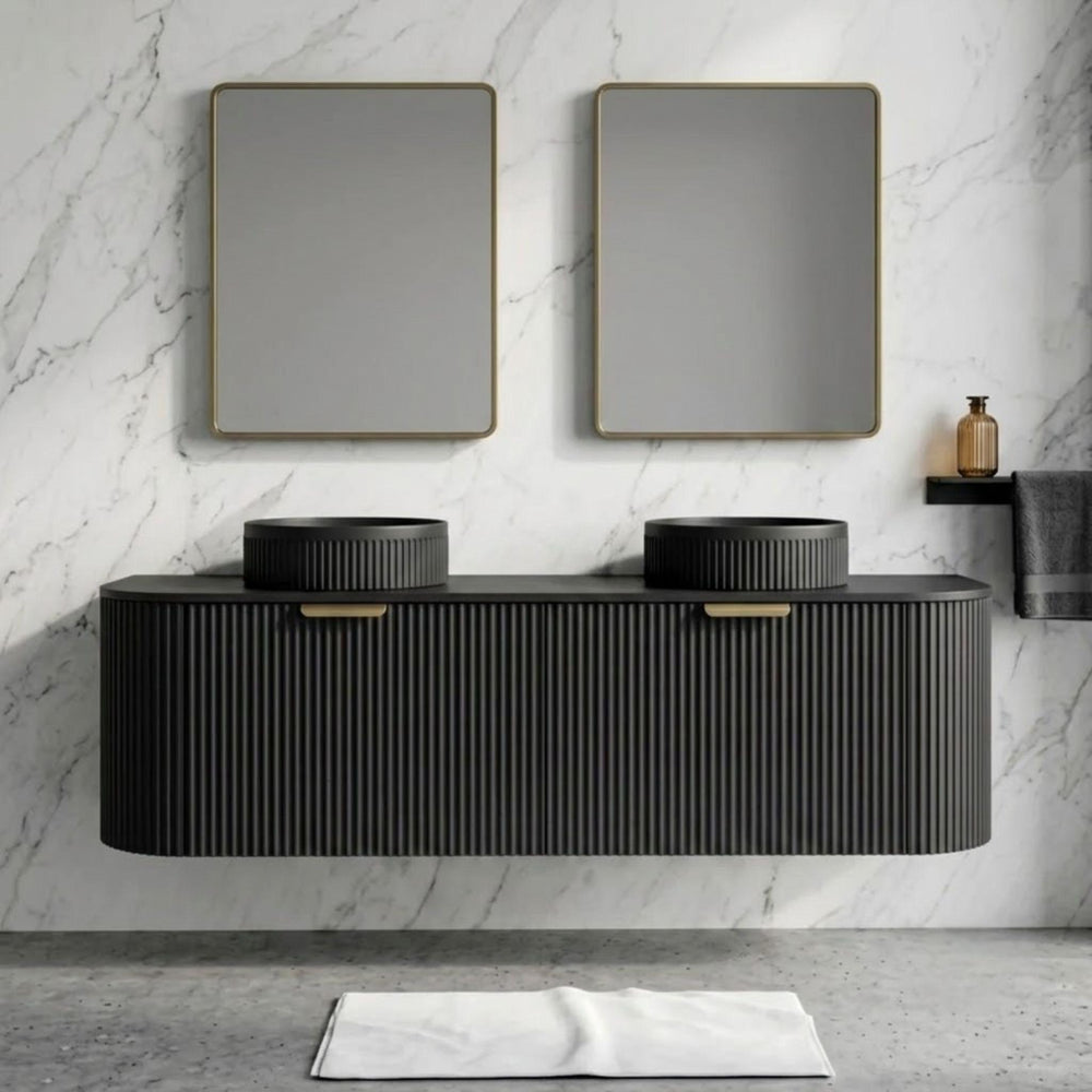 LUKKA AGENA MODERN MATTE BLACK 1800MM DOUBLE BOWL WALL HUNG VANITY