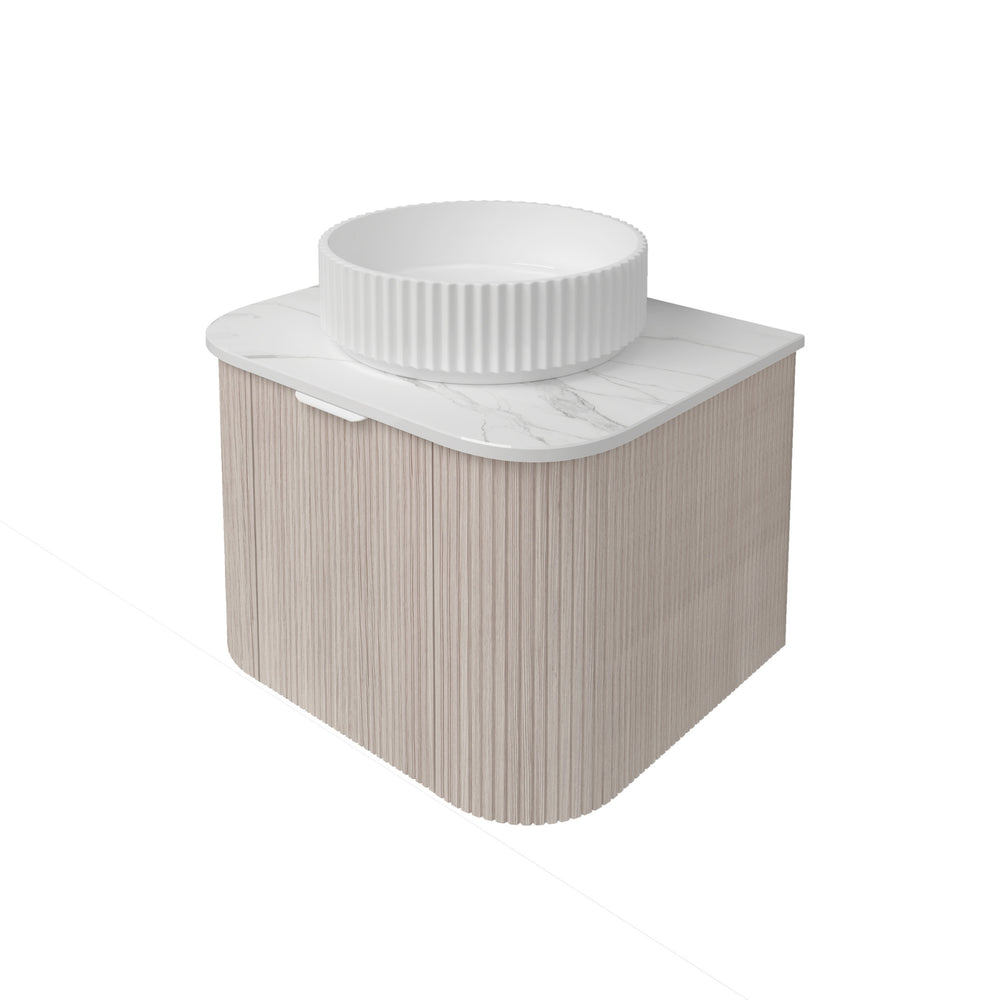 LUKKA AGENA COSTAL OAK FLUTED 600MM CURVE SINGLE BOWL WALL HUNG VANITY