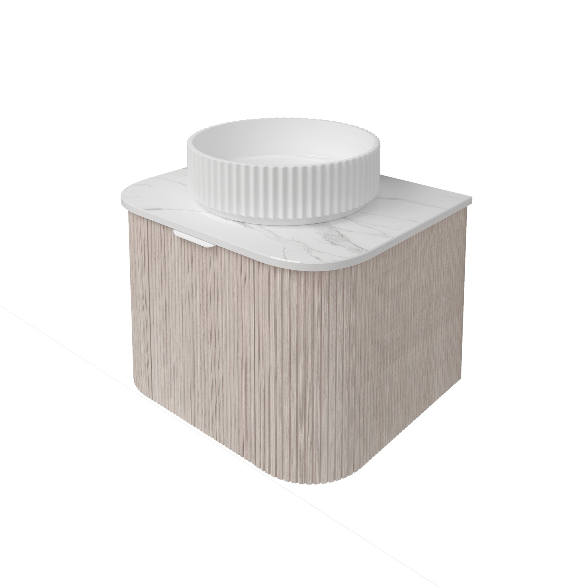 LUKKA AGENA COSTAL OAK FLUTED 600MM CURVE SINGLE BOWL WALL HUNG VANITY