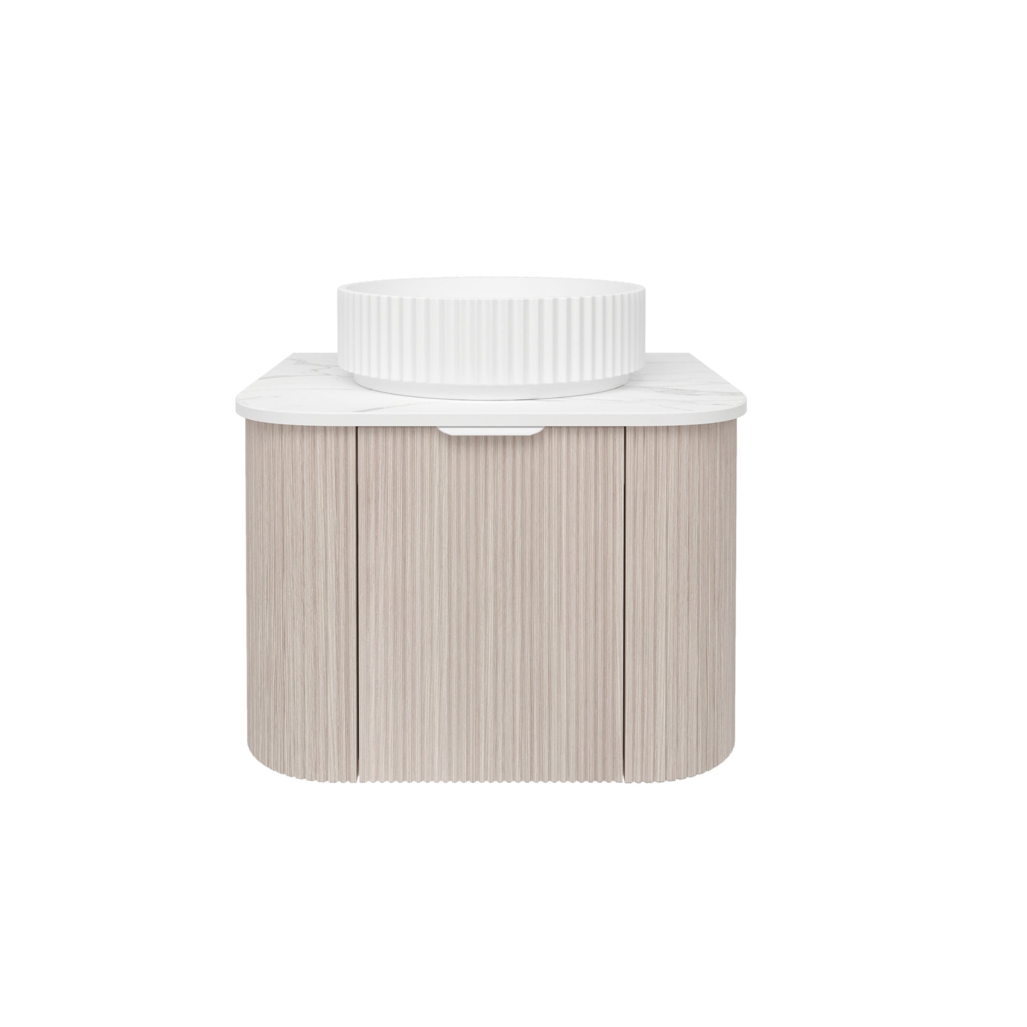 LUKKA AGENA COSTAL OAK FLUTED 600MM CURVE SINGLE BOWL WALL HUNG VANITY
