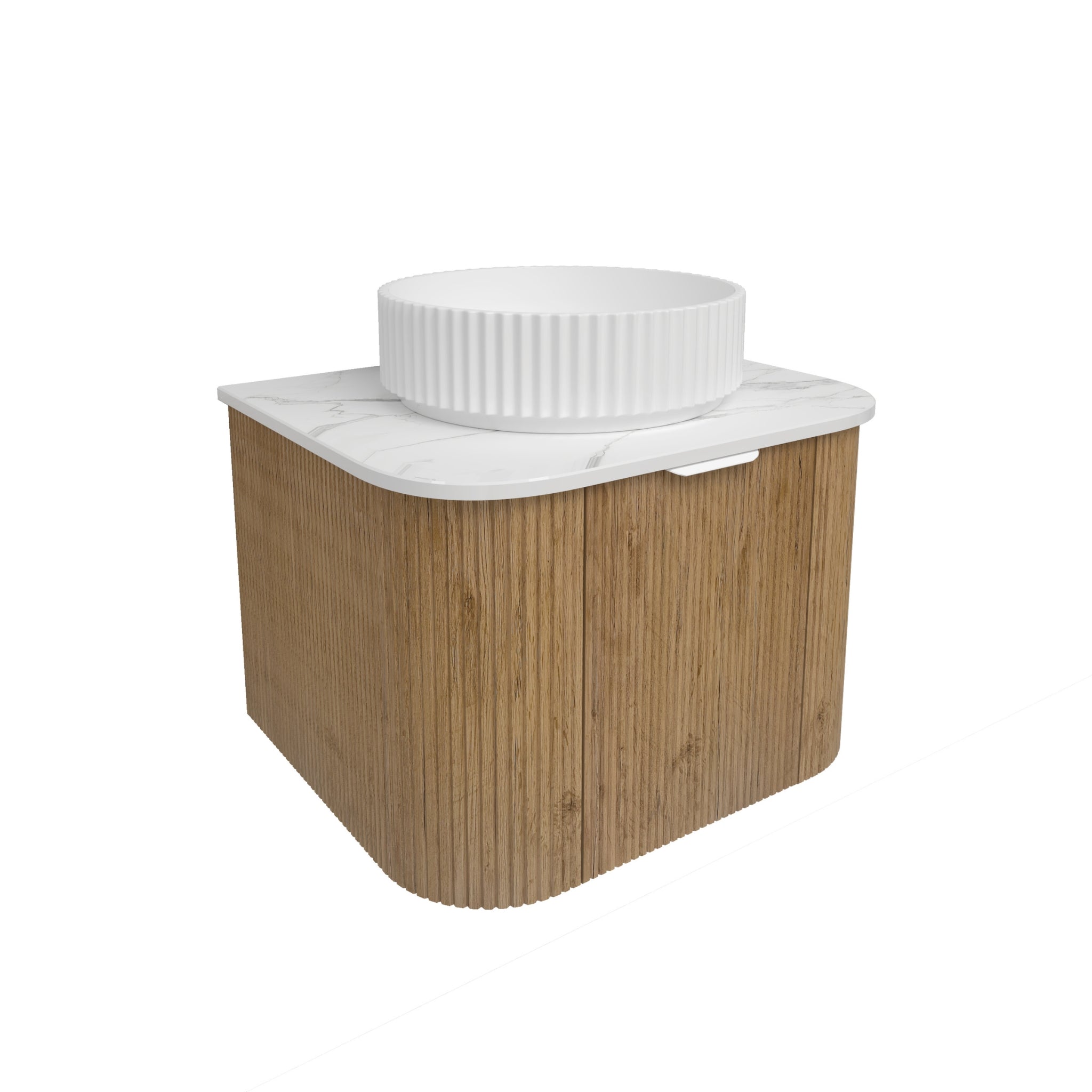 LUKKA AGENA PRIME OAK FLUTED 600MM CURVE SINGLE BOWL WALL HUNG VANITY