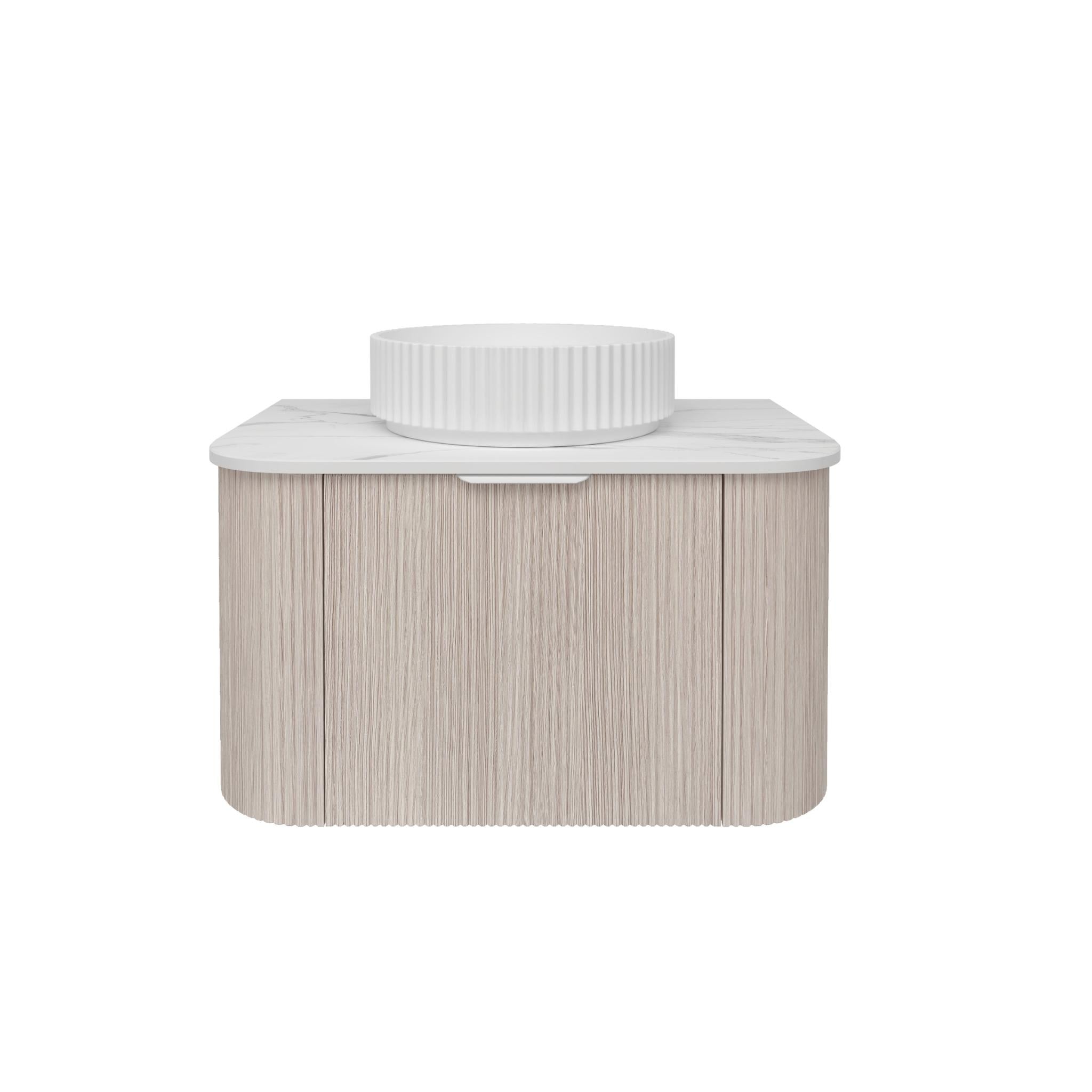 LUKKA AGENA COSTAL OAK FLUTED 750MM CURVE SINGLE BOWL WALL HUNG VANITY