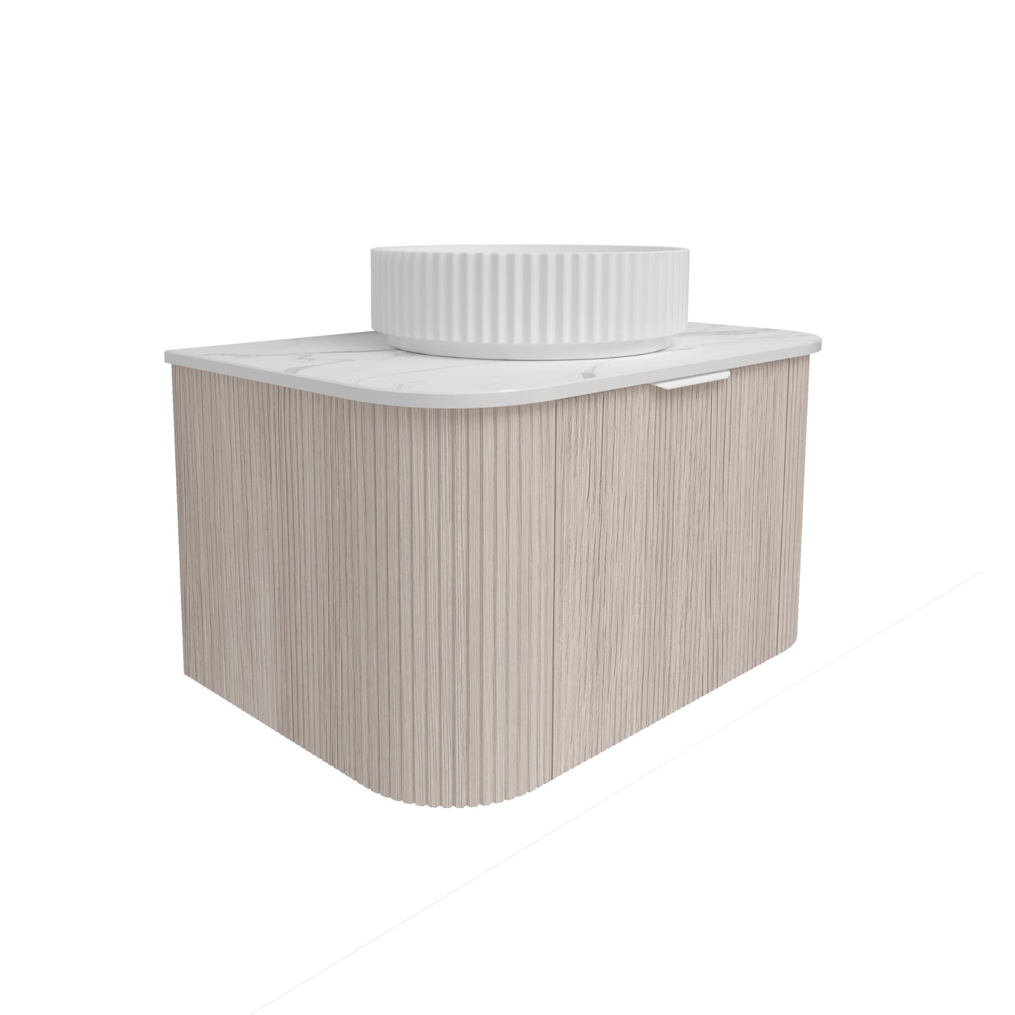 LUKKA AGENA COSTAL OAK FLUTED 750MM CURVE SINGLE BOWL WALL HUNG VANITY