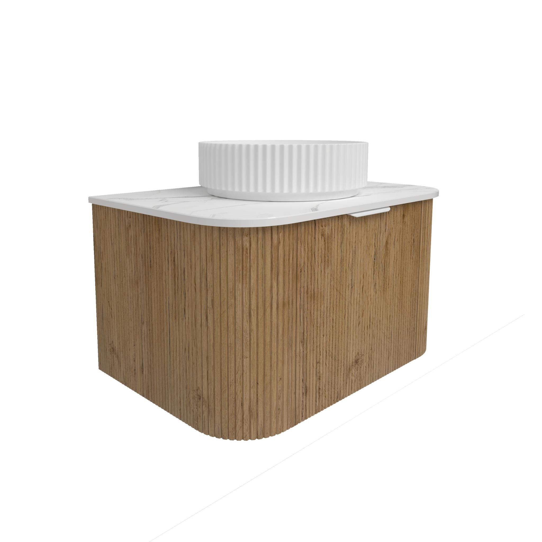 LUKKA AGENA PRIME OAK FLUTED 750MM CURVE SINGLE BOWL WALL HUNG VANITY