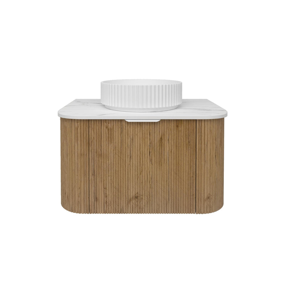 LUKKA AGENA PRIME OAK FLUTED 750MM CURVE SINGLE BOWL WALL HUNG VANITY