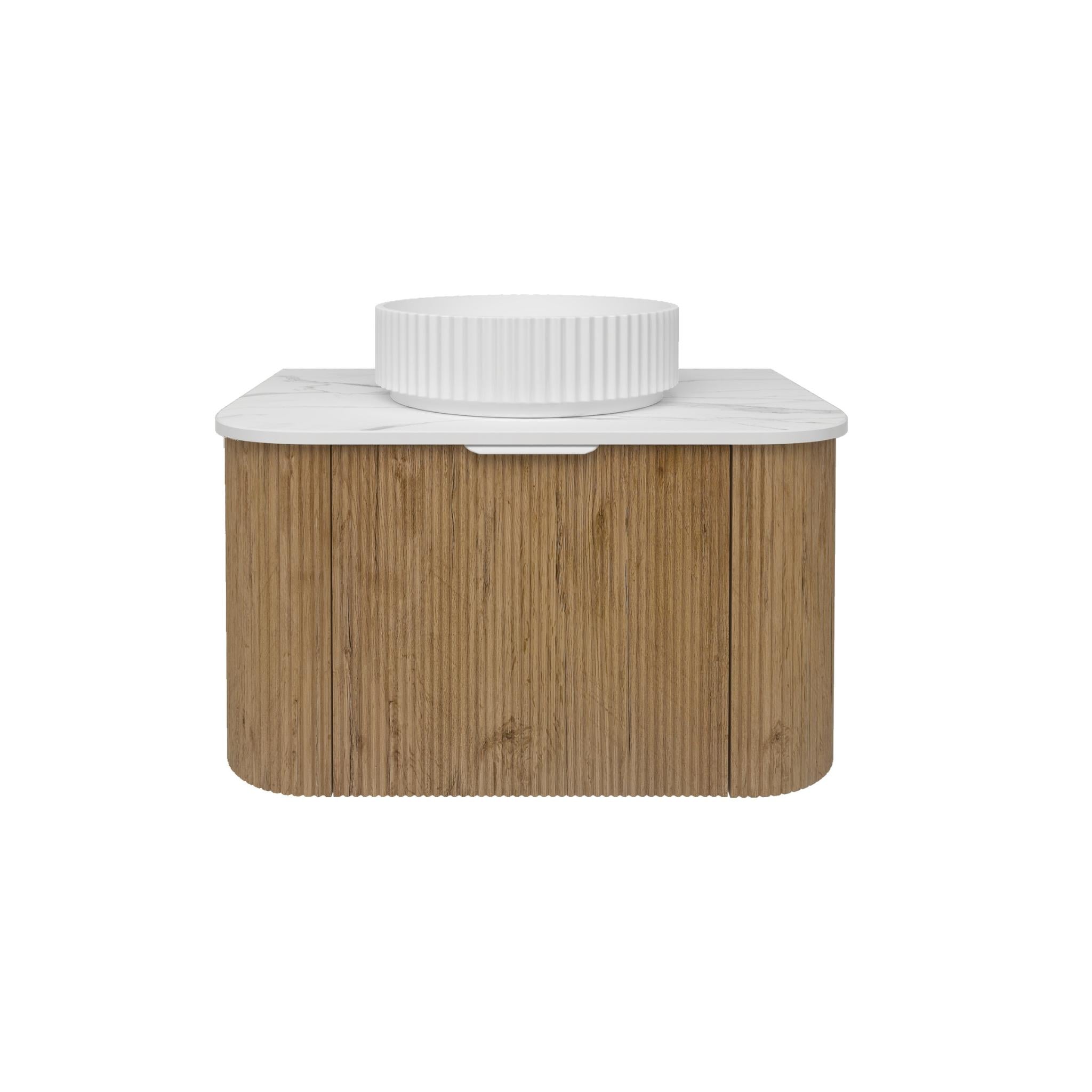 LUKKA AGENA PRIME OAK FLUTED 750MM CURVE SINGLE BOWL WALL HUNG VANITY