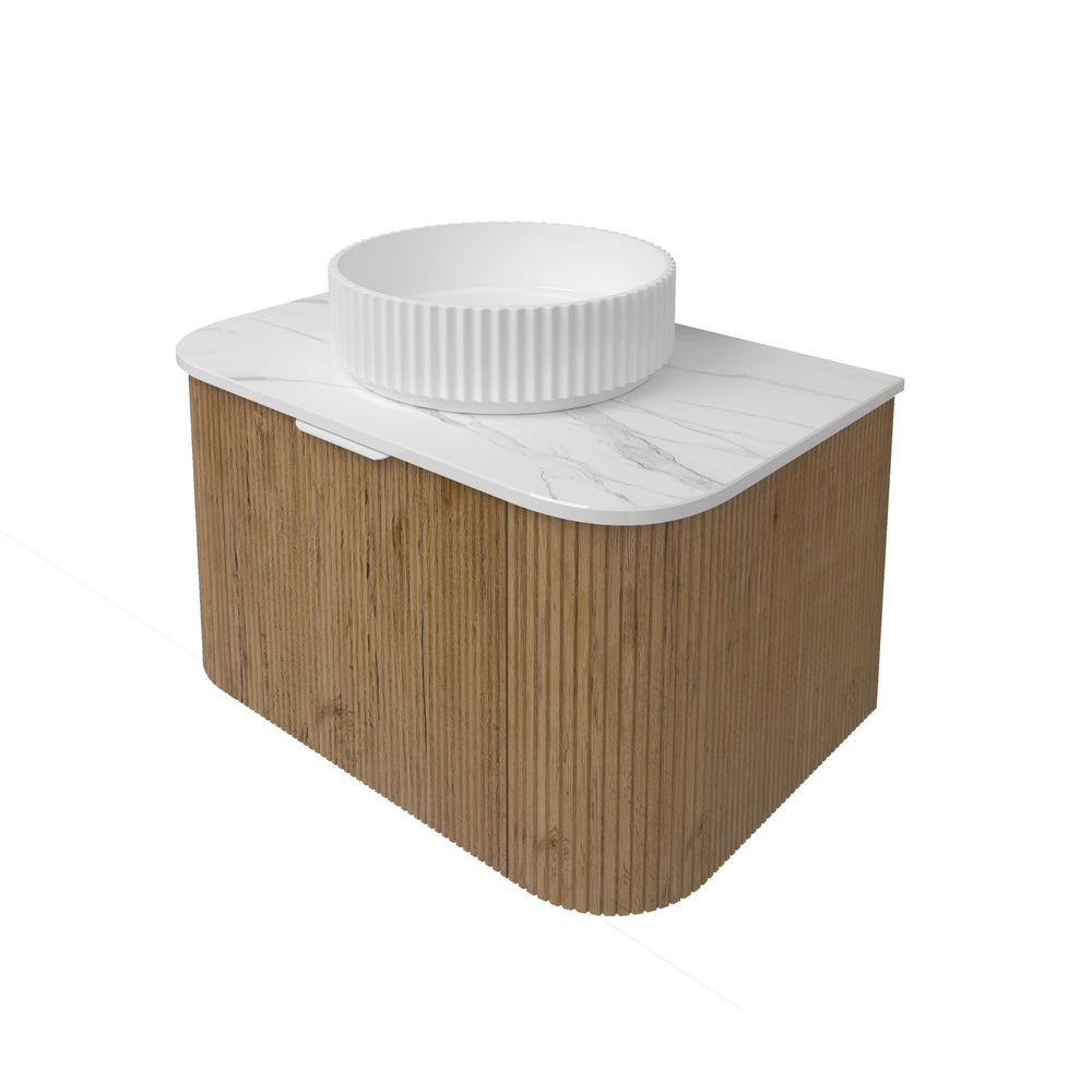 LUKKA AGENA PRIME OAK FLUTED 750MM CURVE SINGLE BOWL WALL HUNG VANITY
