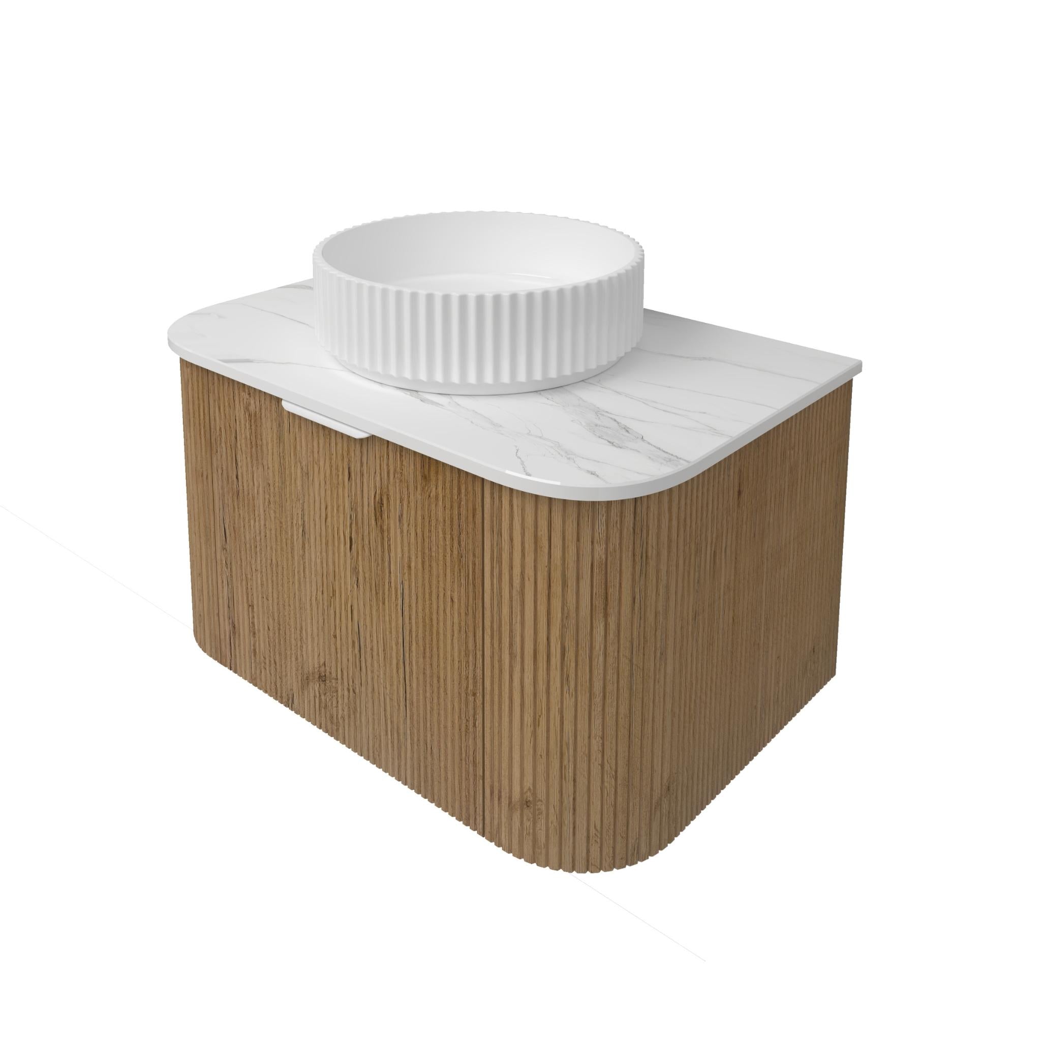 LUKKA AGENA PRIME OAK FLUTED 750MM CURVE SINGLE BOWL WALL HUNG VANITY