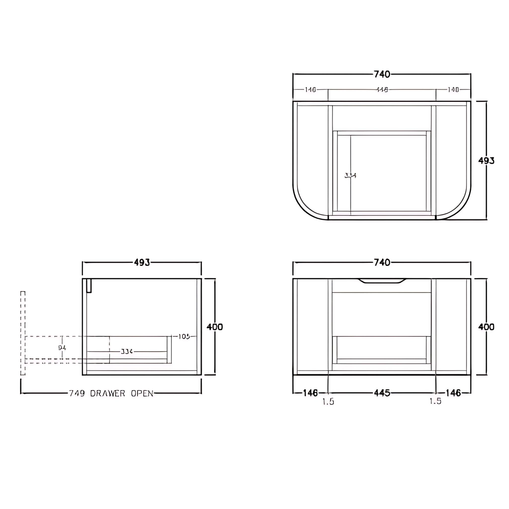 LUKKA AGENA COSTAL OAK FLUTED 750MM CURVE SINGLE BOWL WALL HUNG VANITY