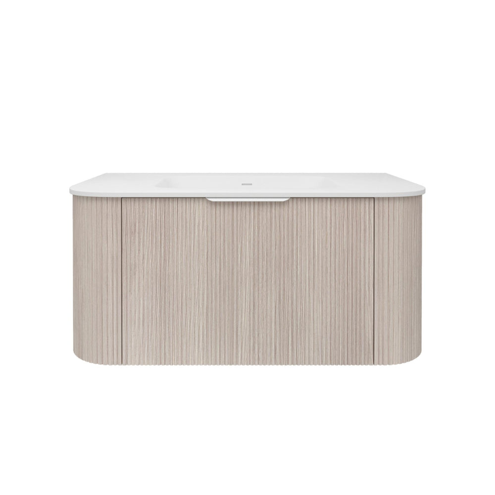 LUKKA AGENA COSTAL OAK FLUTED 900MM CURVE SINGLE BOWL WALL HUNG VANITY