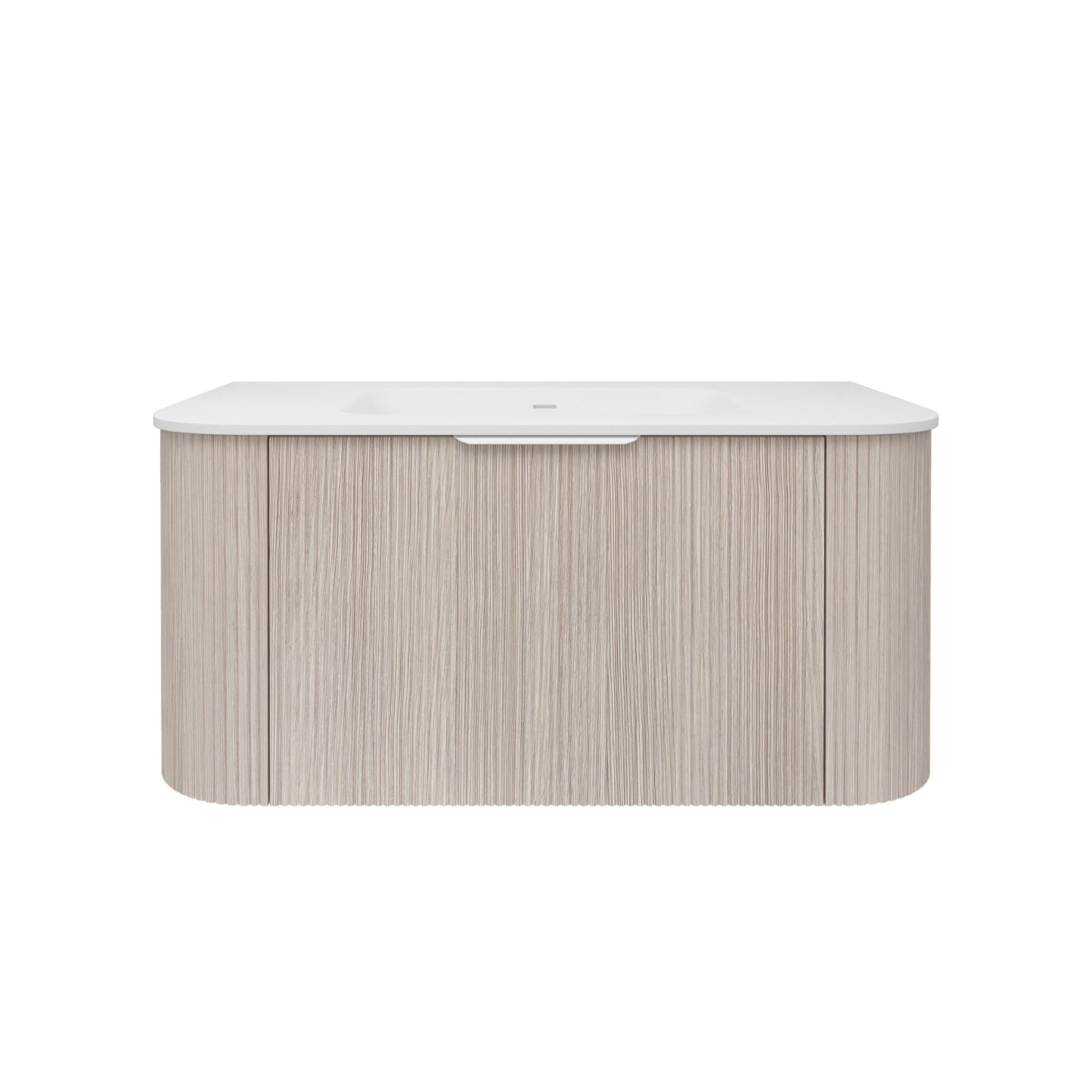 LUKKA AGENA COSTAL OAK FLUTED 900MM CURVE SINGLE BOWL WALL HUNG VANITY