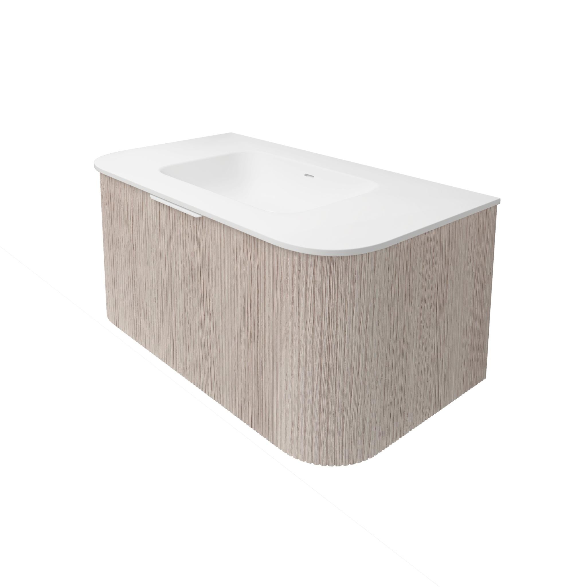 LUKKA AGENA COSTAL OAK FLUTED 900MM CURVE SINGLE BOWL WALL HUNG VANITY