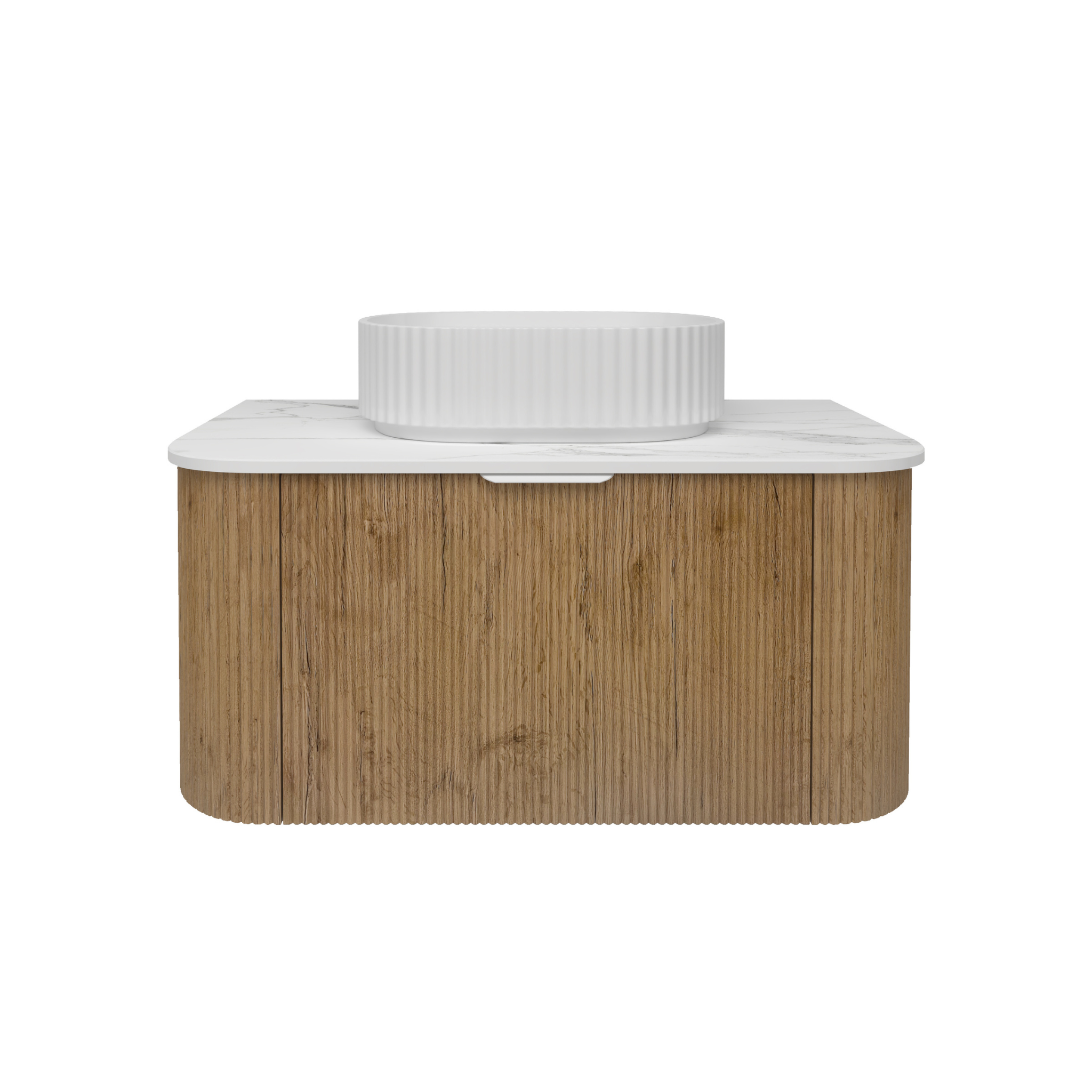 LUKKA AGENA PRIME OAK FLUTED 900MM CURVE SINGLE BOWL WALL HUNG VANITY