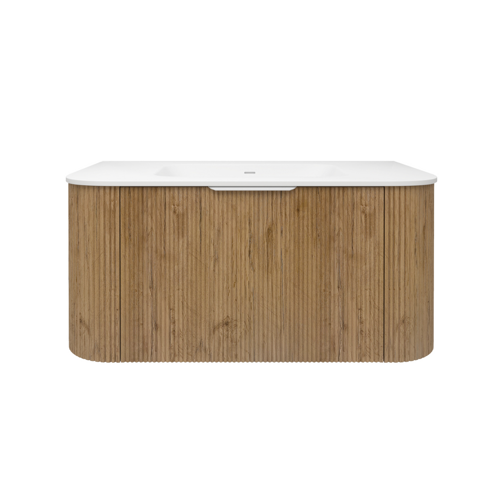 LUKKA AGENA PRIME OAK FLUTED 900MM CURVE SINGLE BOWL WALL HUNG VANITY