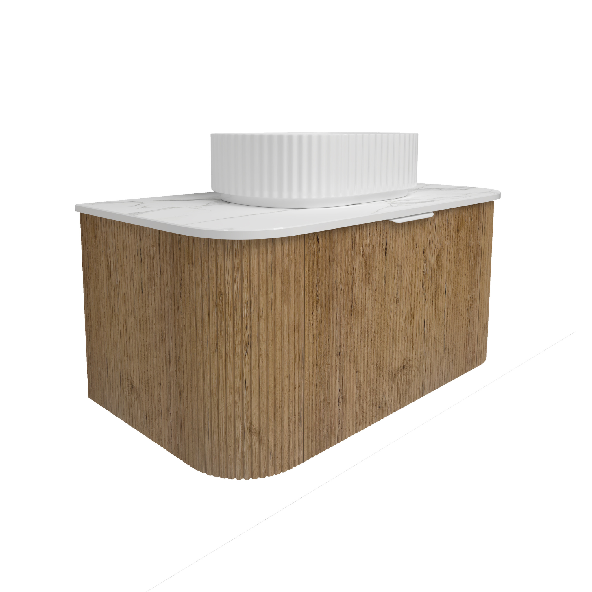 LUKKA AGENA PRIME OAK FLUTED 900MM CURVE SINGLE BOWL WALL HUNG VANITY