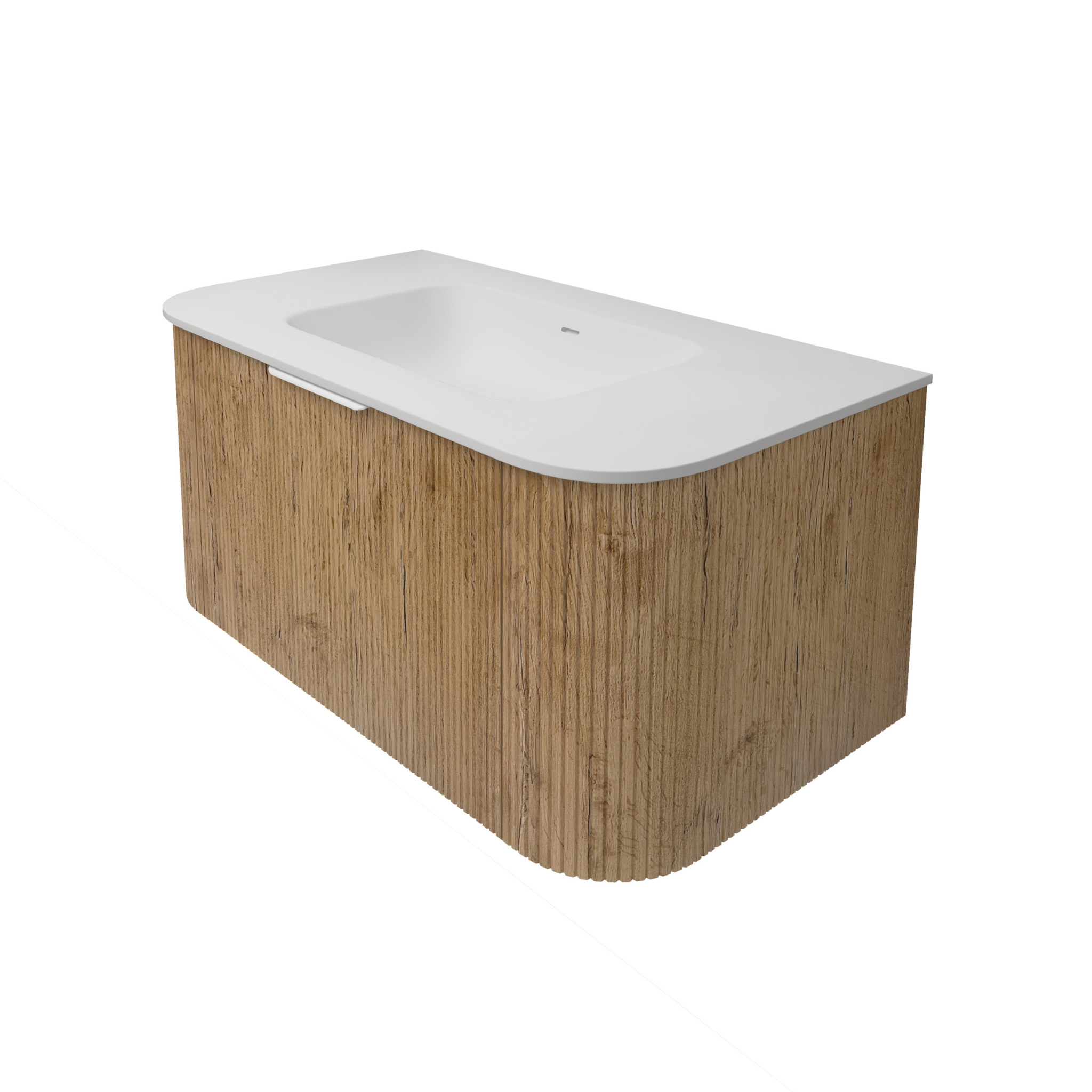 LUKKA AGENA PRIME OAK FLUTED 900MM CURVE SINGLE BOWL WALL HUNG VANITY