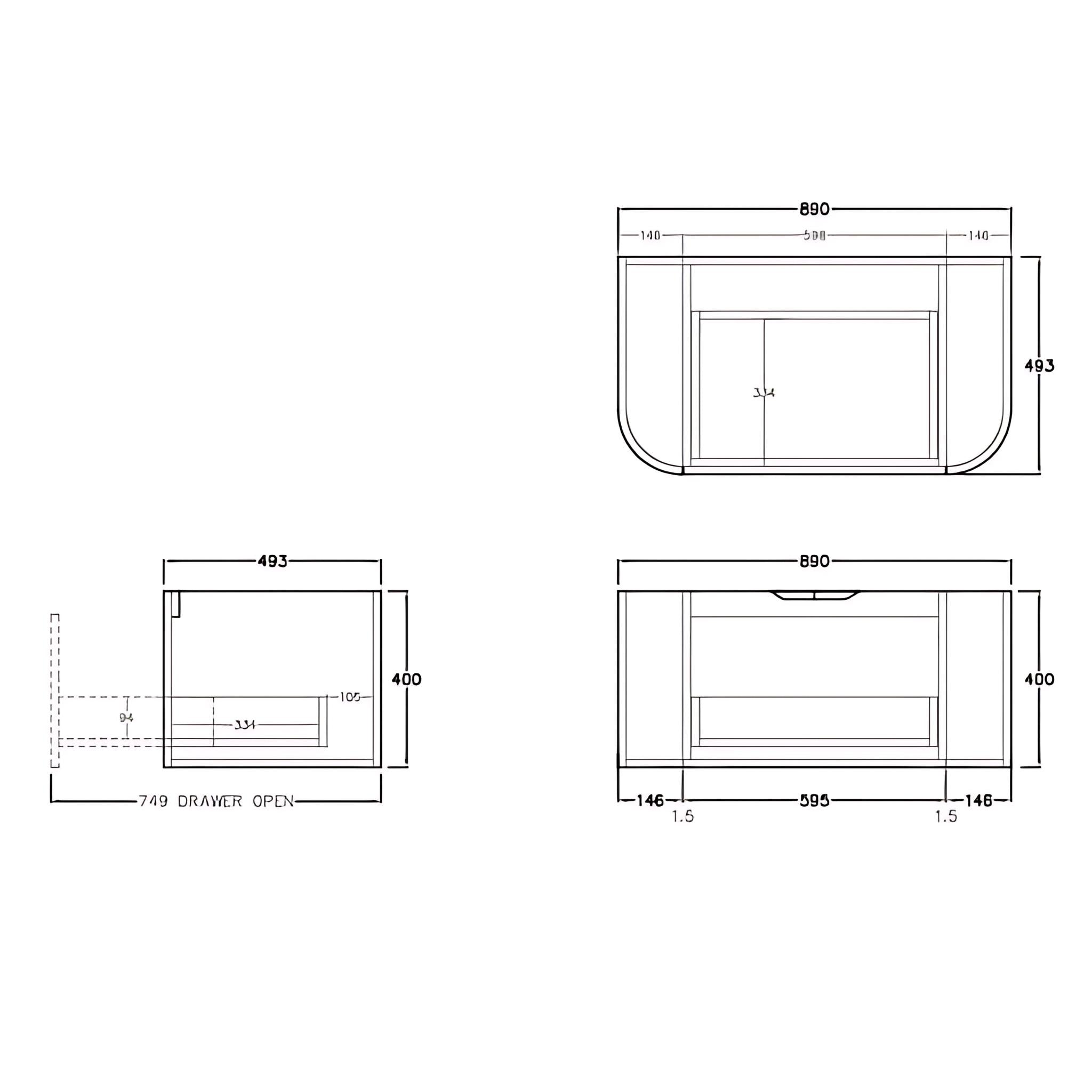 LUKKA AGENA COSTAL OAK FLUTED 900MM CURVE SINGLE BOWL WALL HUNG VANITY