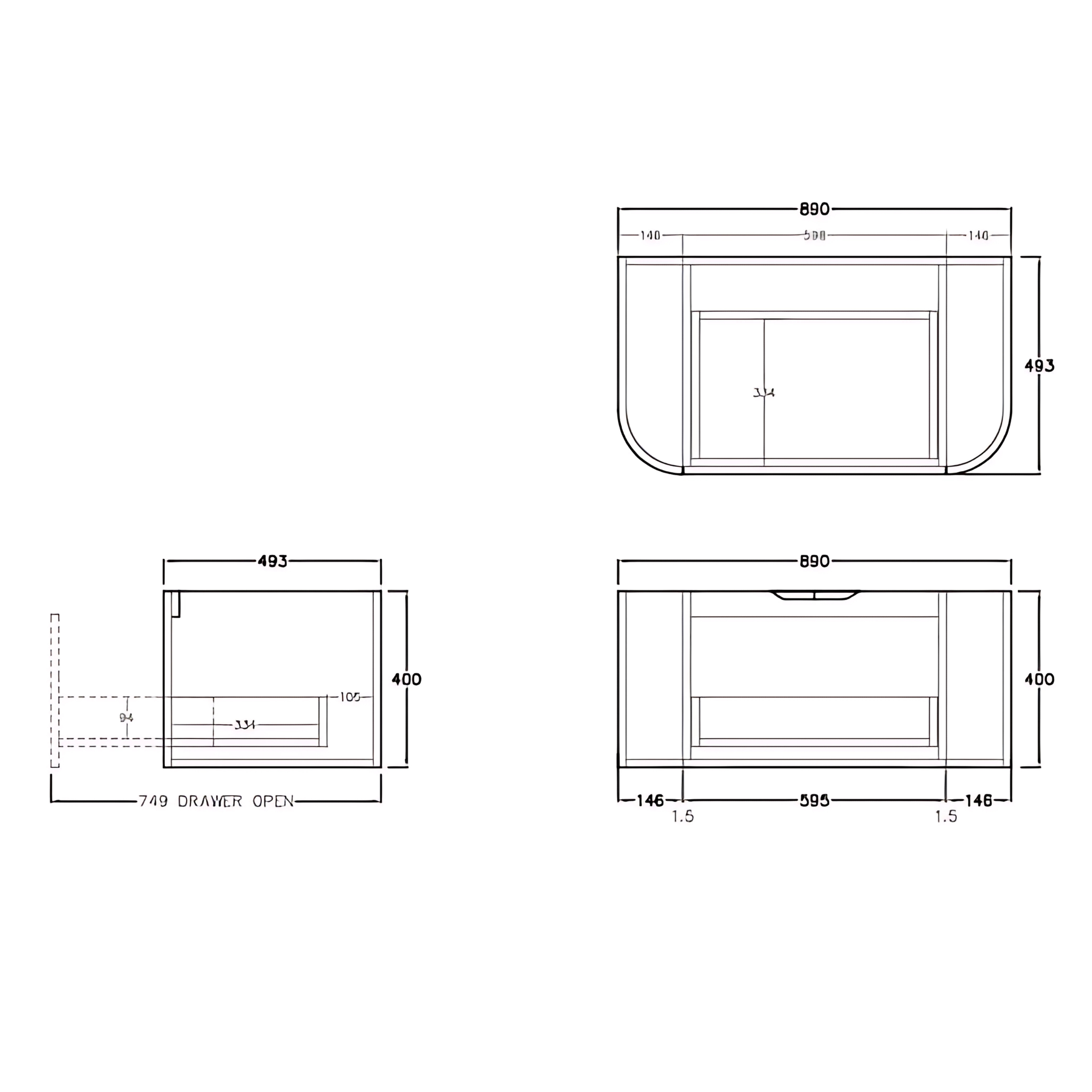 LUKKA AGENA PRIME OAK FLUTED 900MM CURVE SINGLE BOWL WALL HUNG VANITY