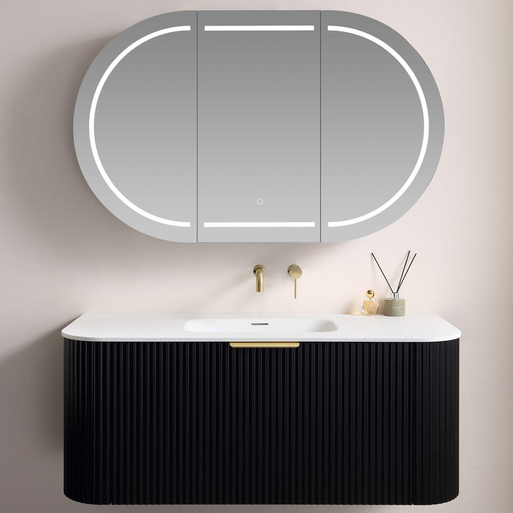 LUKKA ALLISON MATTE BLACK LED MIRROR SHAVING CABINET 1200MM