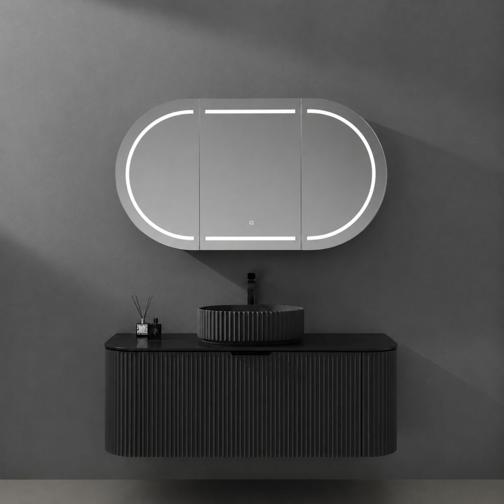 LUKKA ALLISON MATTE BLACK LED MIRROR SHAVING CABINET 1500MM
