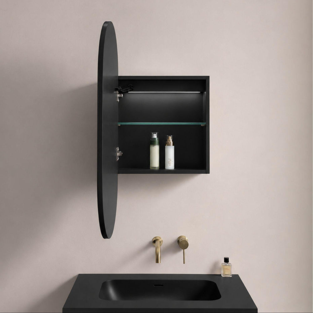 LUKKA ALLISON MATTE BLACK LED MIRROR SHAVING CABINET 450MM