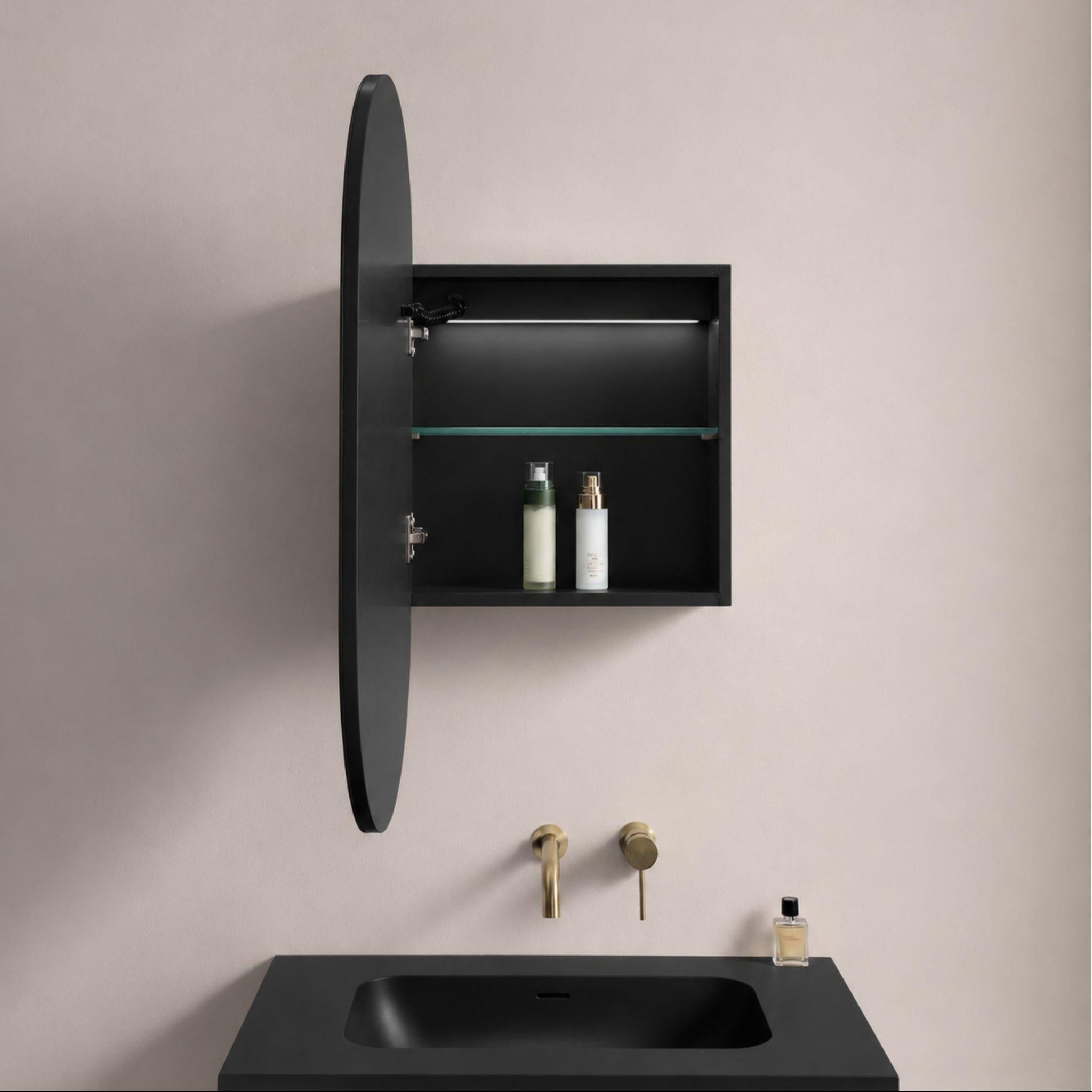LUKKA ALLISON MATTE BLACK LED MIRROR SHAVING CABINET 450MM