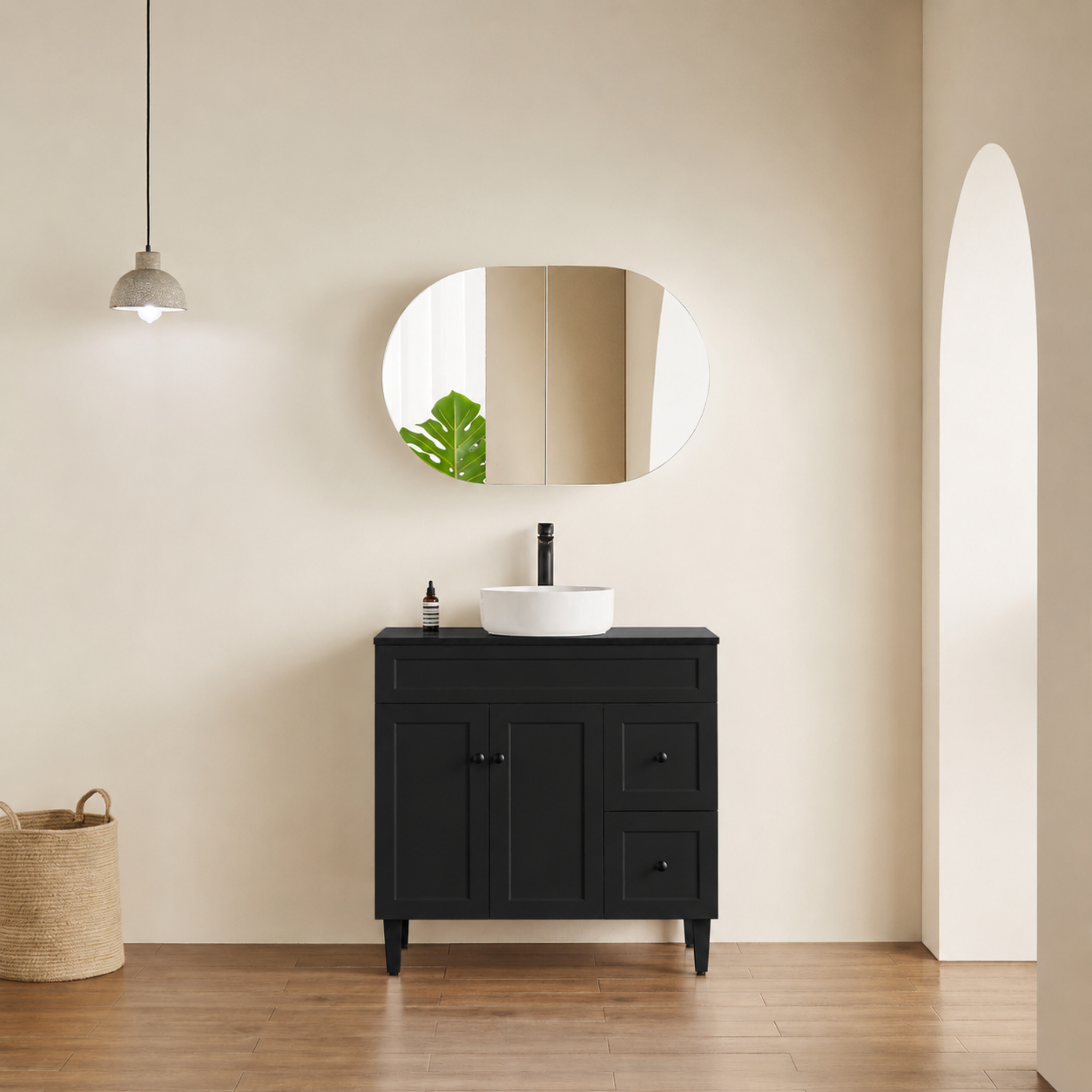 LUKKA ALLISON MATTE BLACK MIRROR SHAVING CABINET 900MM