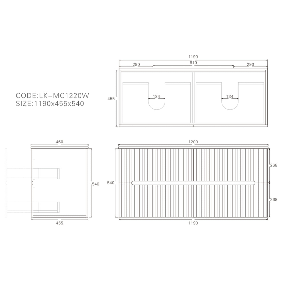 LUKKA CABARITA MODERN MATTE BLACK 1200MM DOUBLE BOWL WALL HUNG VANITY