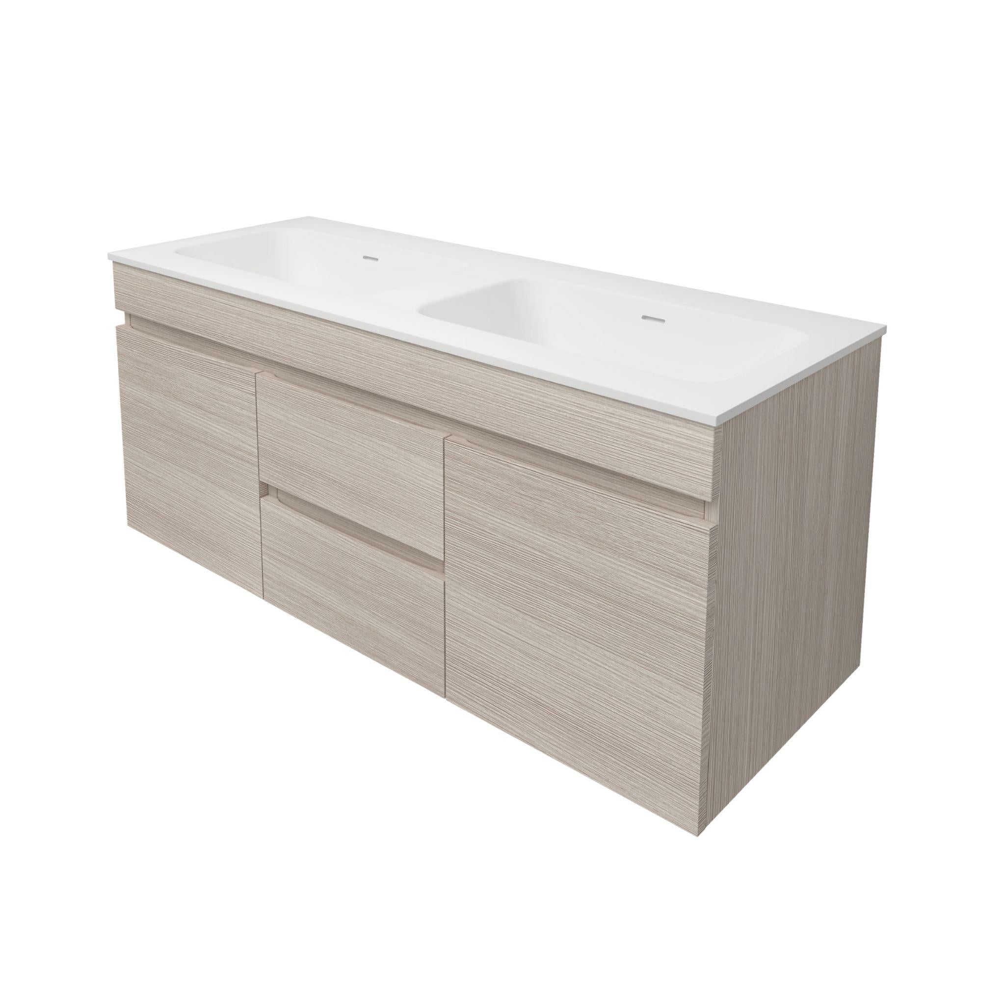 LUKKA CAMDEN MODERN COASTAL OAK 1200MM DOUBLE BOWL WALL HUNG VANITY