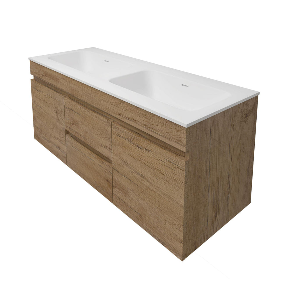 LUKKA CAMDEN MODERN PRIME OAK 1200MM DOUBLE BOWL WALL HUNG VANITY