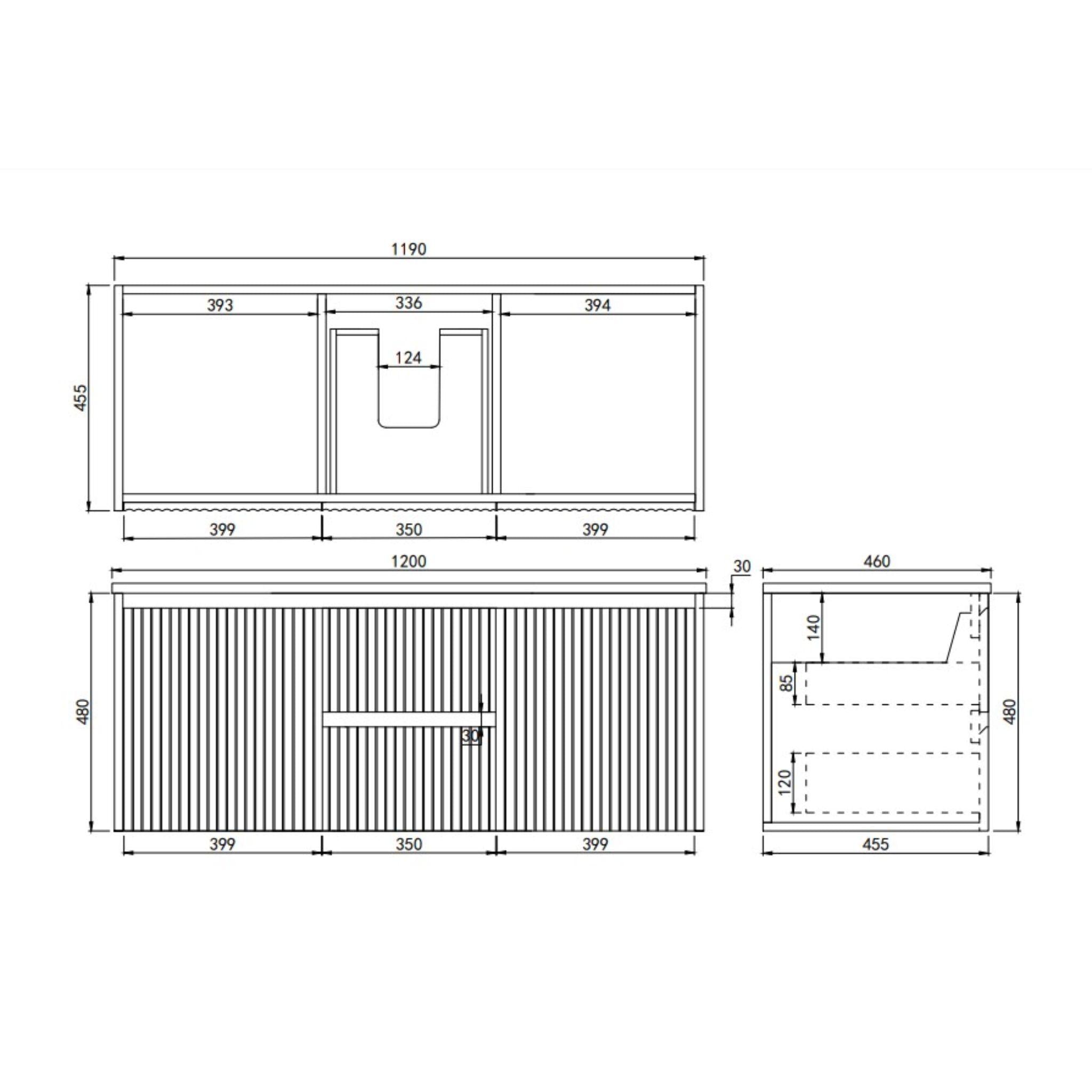 LUKKA CRETE MODERN MATTE BLACK 1200MM SINGLE BOWL WALL HUNG VANITY (AVAILABLE IN MIDDLE, LEFT AND RIGHT HAND DRAWER)