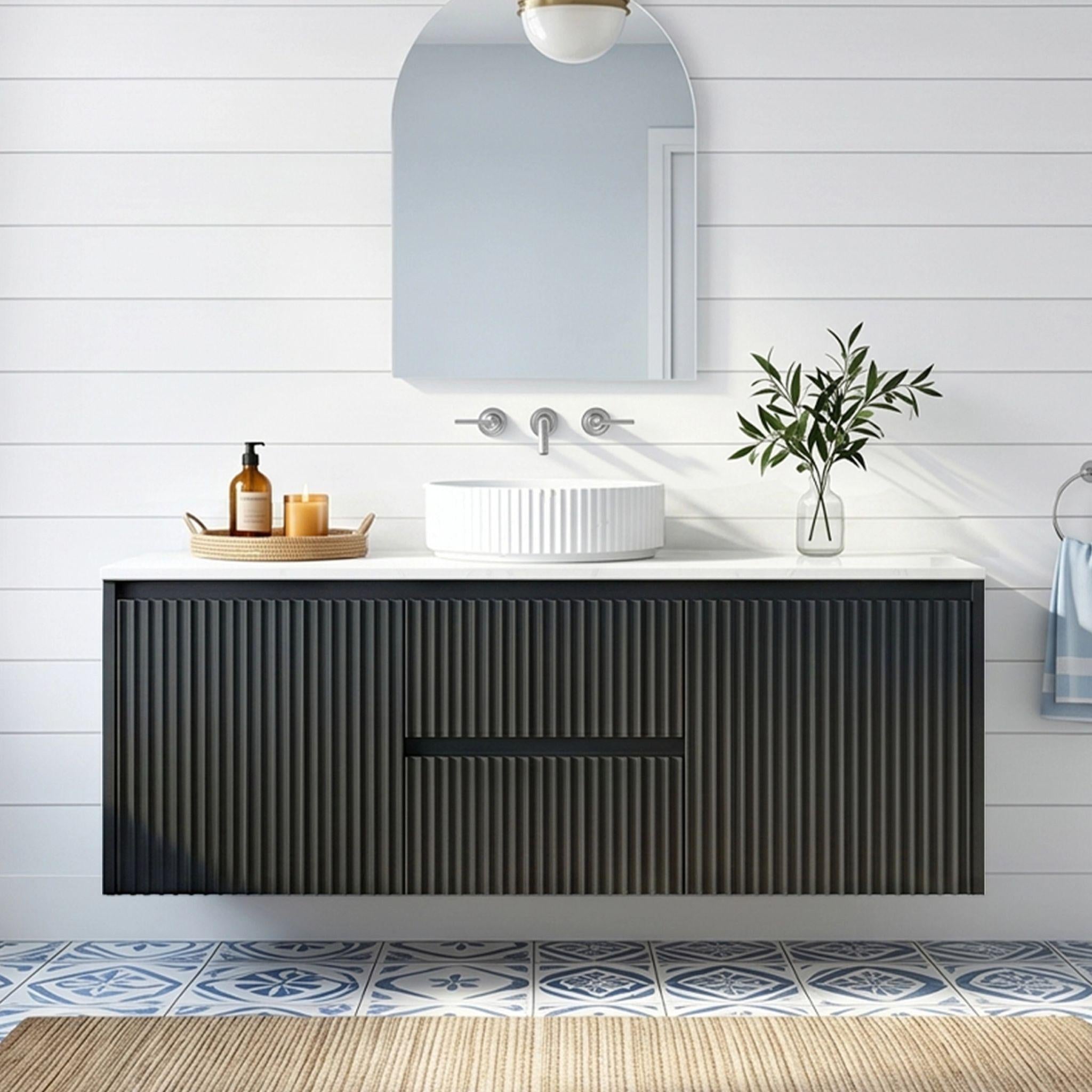 LUKKA CRETE MODERN MATTE BLACK 1200MM SINGLE BOWL WALL HUNG VANITY (AVAILABLE IN MIDDLE, LEFT AND RIGHT HAND DRAWER)