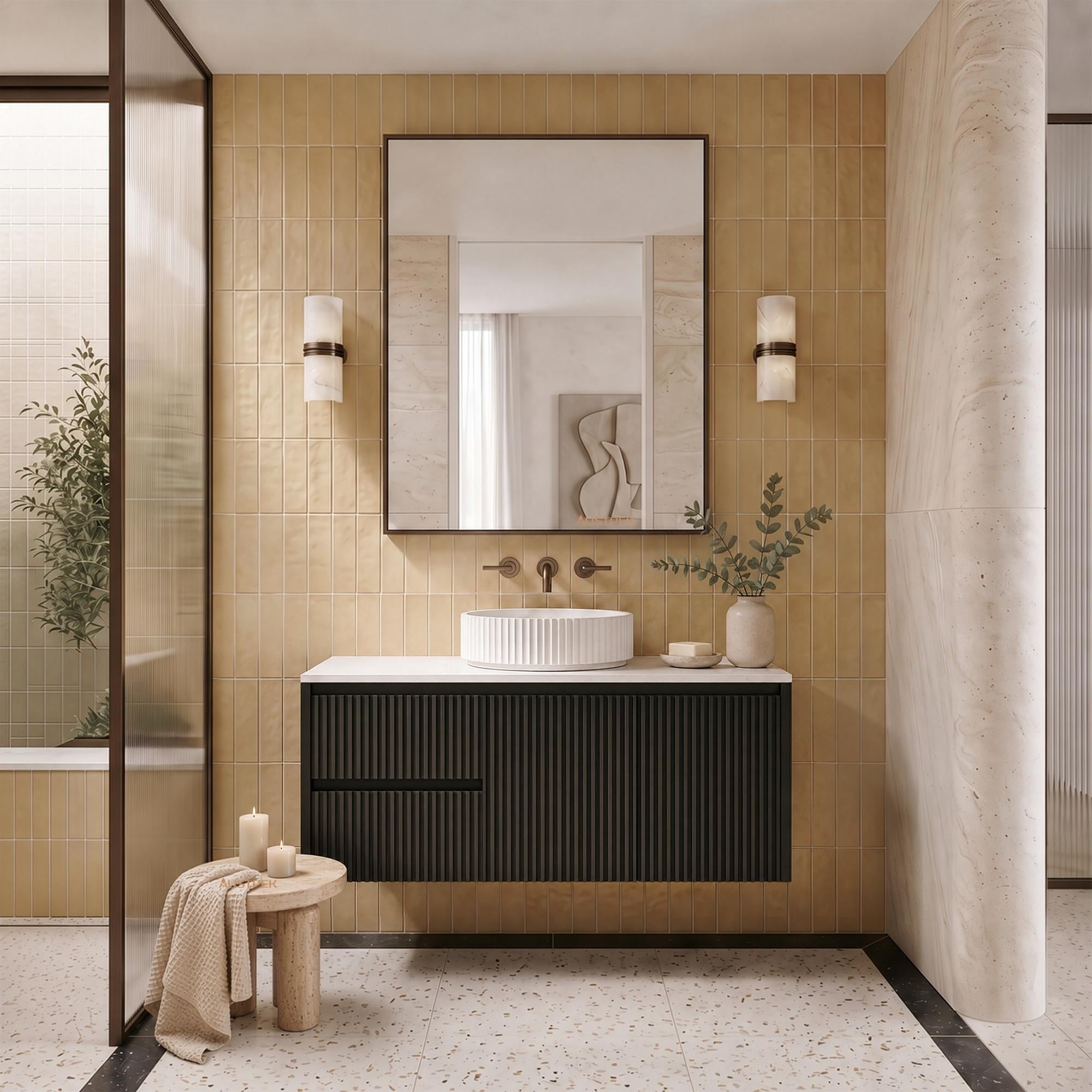 LUKKA CRETE MODERN MATTE BLACK 1200MM SINGLE BOWL WALL HUNG VANITY (AVAILABLE IN MIDDLE, LEFT AND RIGHT HAND DRAWER)