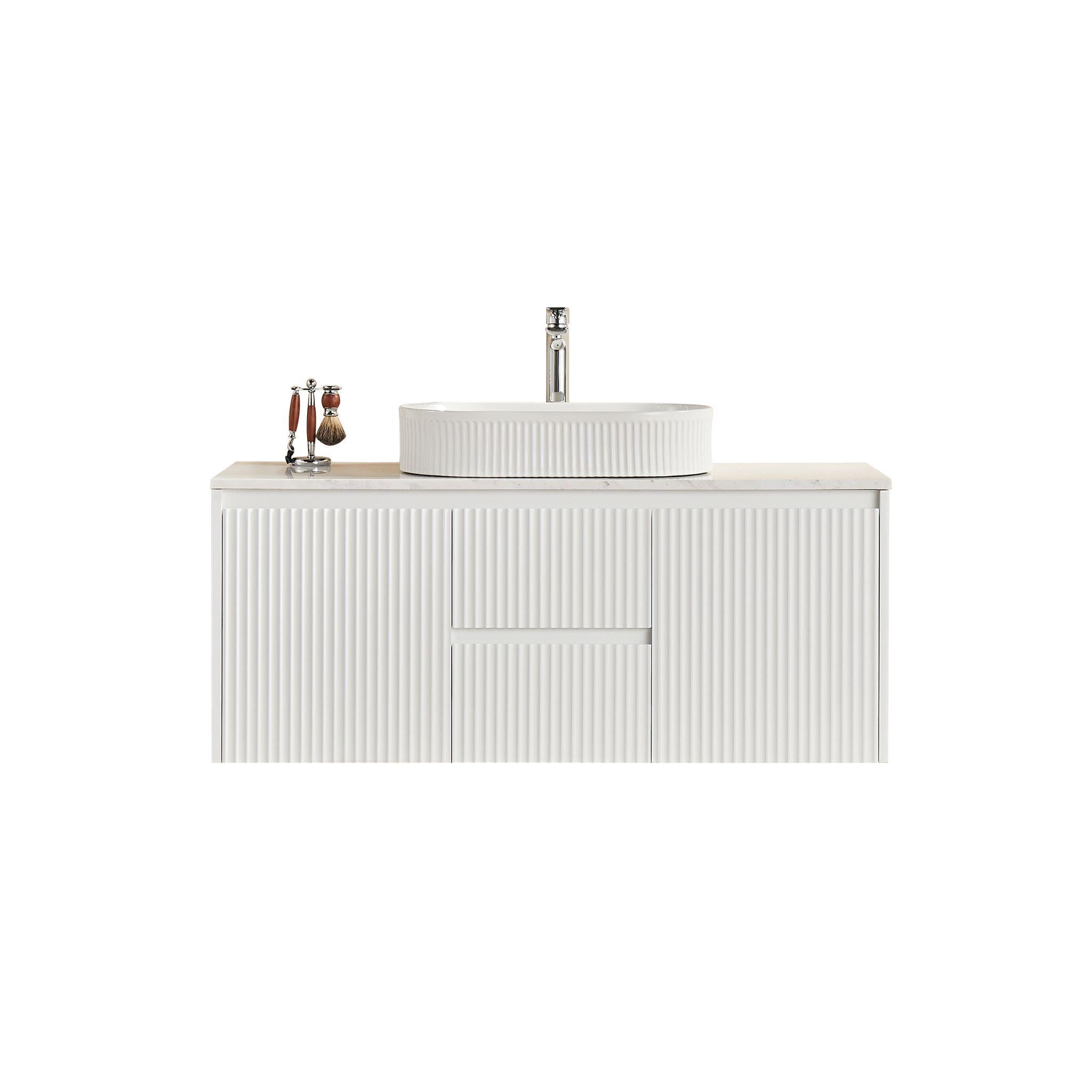 LUKKA CRETE MODERN MATTE WHITE 1200MM SINGLE BOWL WALL HUNG VANITY (AVAILABLE IN MIDDLE, LEFT AND RIGHT HAND DRAWER)